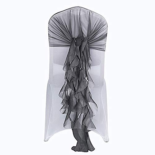 Premium Charcoal Gray Balsa Circle 50 Curly Chiffon Chair Covers with Sashes - Elegant Wedding, Party & Reception Decorations for Banquet Halls, Ceremonies and Special Events