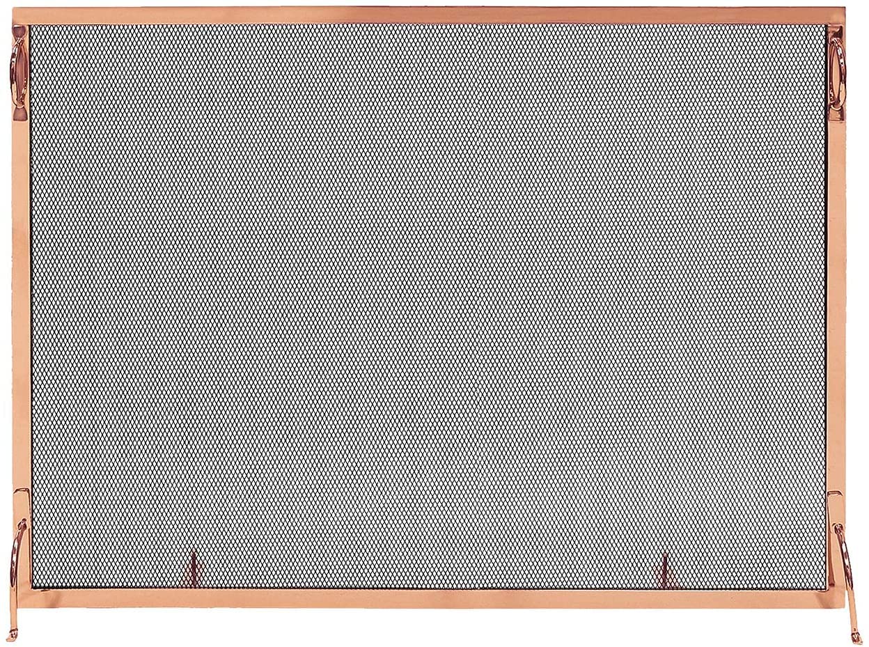 44 x 33 Inch Decorative Fireplace Screen - Solid Copper Spark Guard for Wood Burning Fireplaces - Heat Resistant Safety Screen for Living Room, Bedroom & Patio
