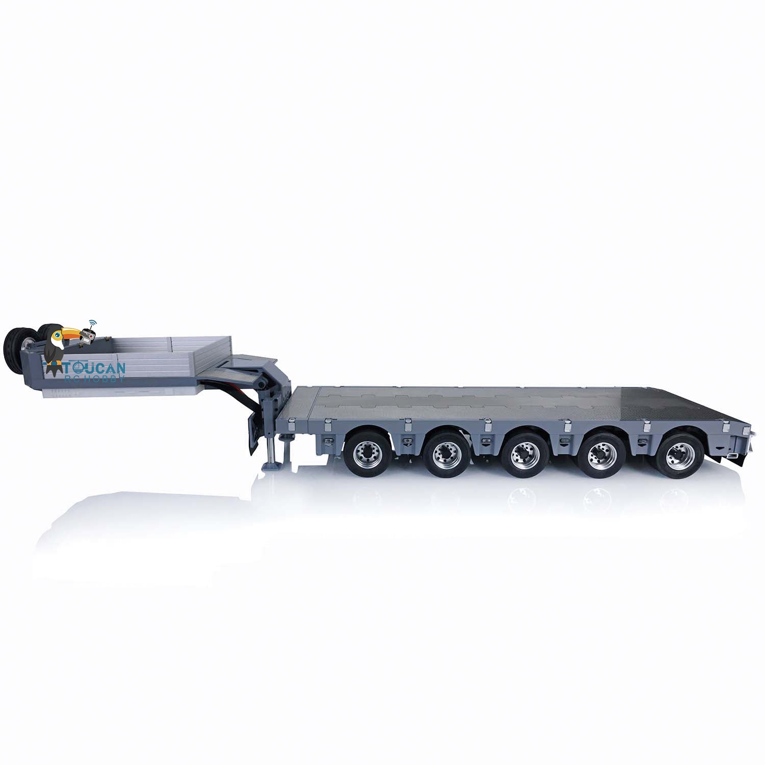 1/14 Scale Metal CNC Heavy Duty 5-Axle Steering Trailer with Extra Flat 2-Axle Module & Stickers - Compatible with TAMIYA RC Tractor Trucks - Perfect for RC Construction & Farm Vehicle Simulation