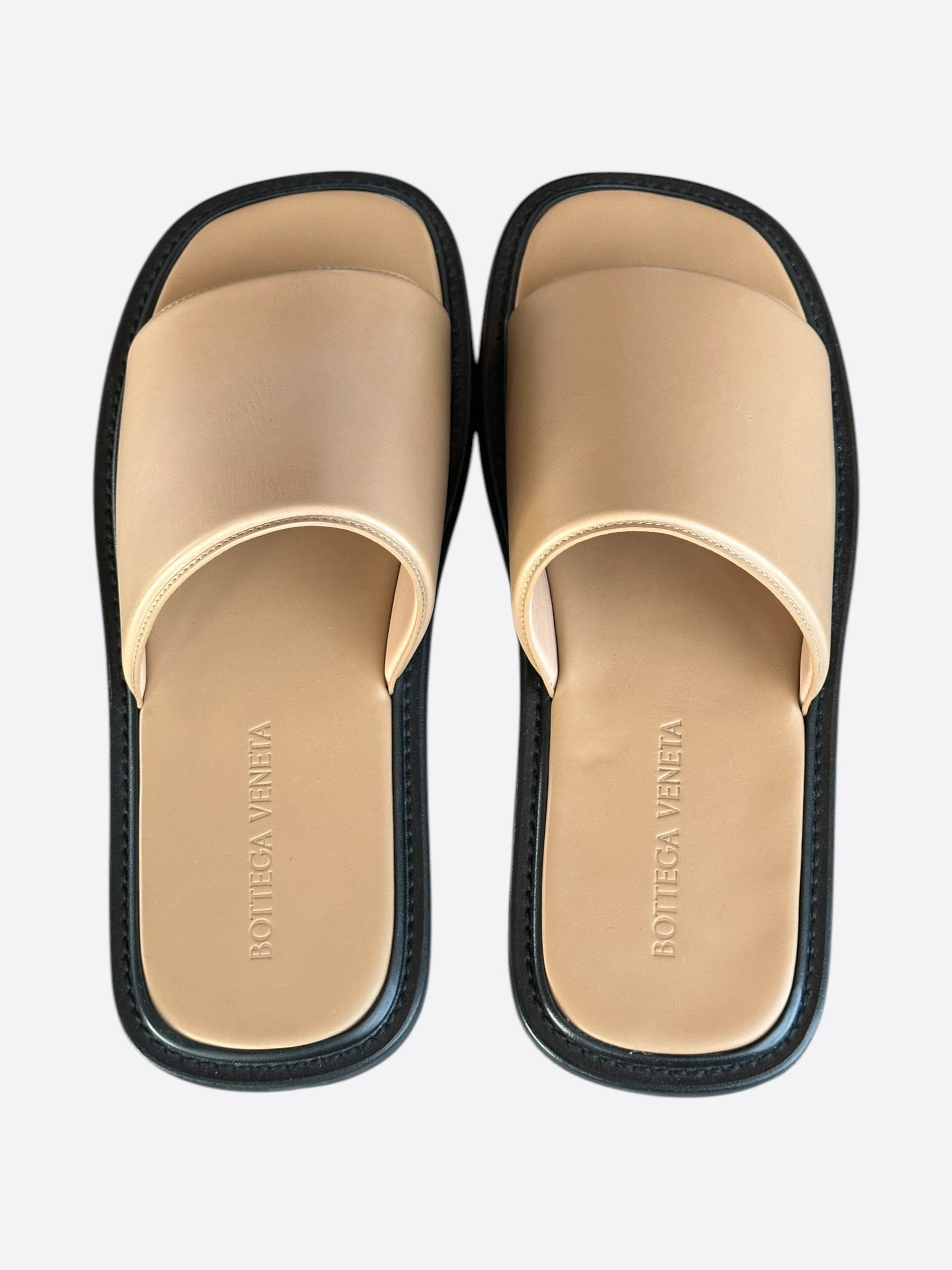 Bottega Veneta Beige & Black Leather Sandals for Women - Luxury Designer Summer Slide Sandals - Perfect for Beach, Vacation & Casual Outings