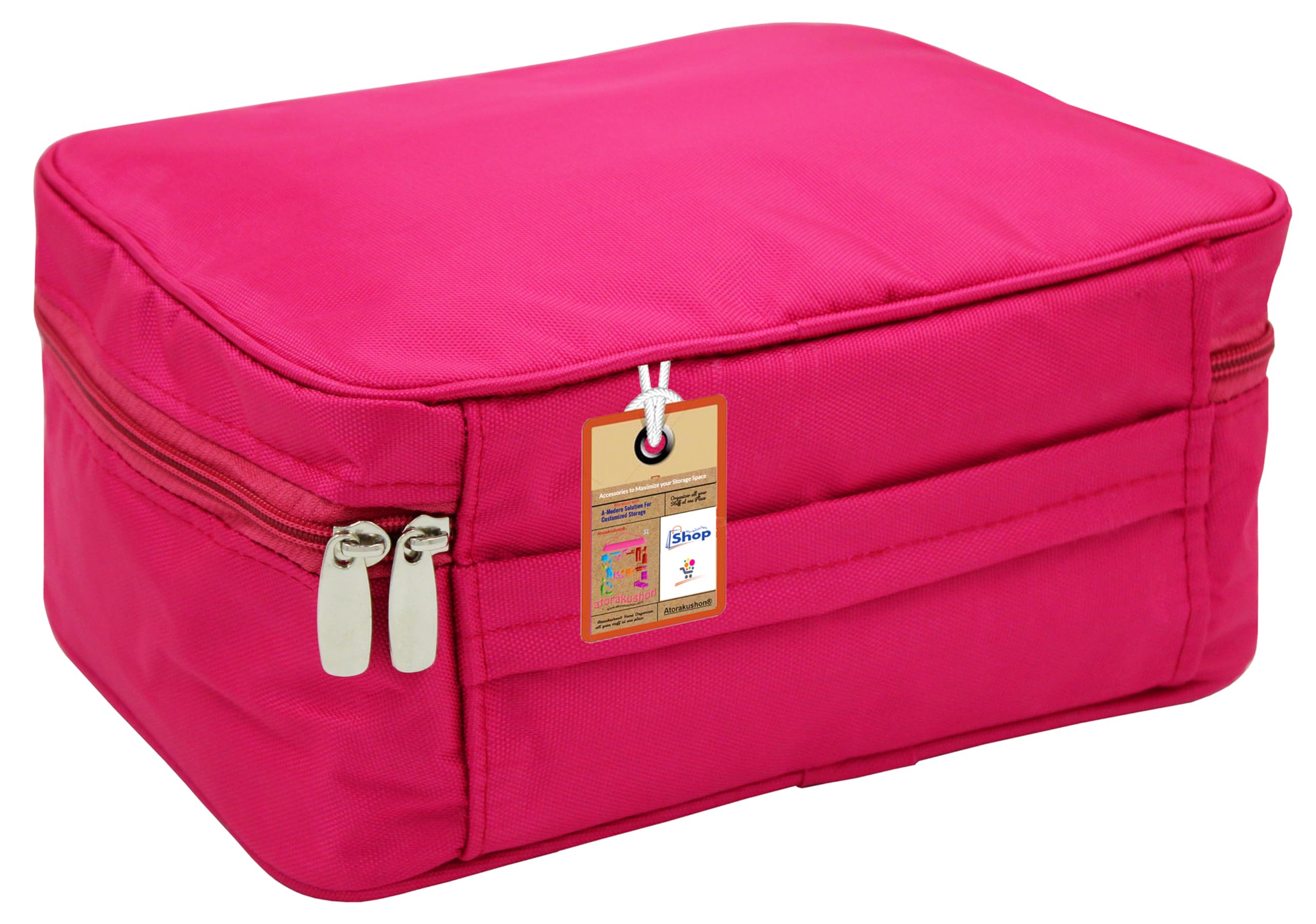 Waterproof Fabric Cosmetic Bag for Women - Adjustable Makeup Pouch & Jewelry Organizer, Travel Vanity Case with Multiple Compartments, Pink Grooming Storage Box for Home, Office and Vacation Use