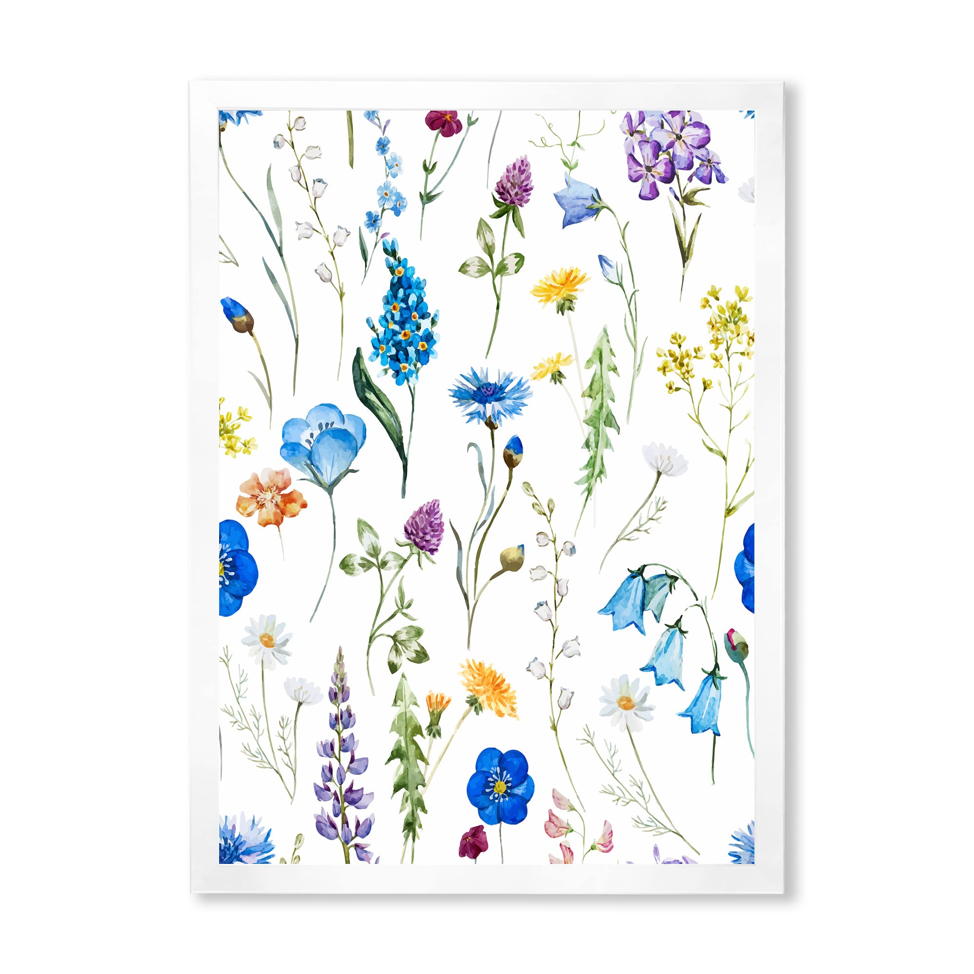 DesignQ Blue Wild Flowers Traditional Framed Wall Art - Hand-Painted Canvas Painting for Living Room, Bedroom & Office Decor | Vintage Floral Home Wall Decor