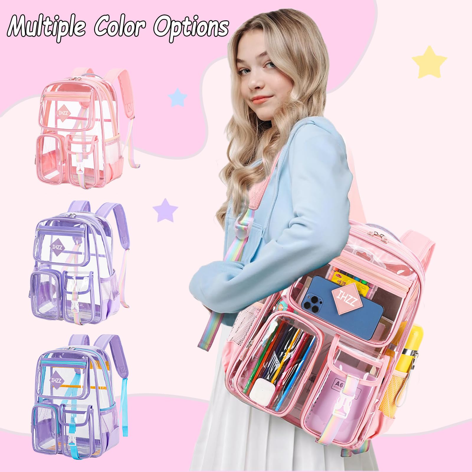 Clear Backpack for Women & Kids - Transparent School Bookbag with Heavy Duty Design | Stadium Approved Backpack for School, Work, Travel & Security Checkpoints