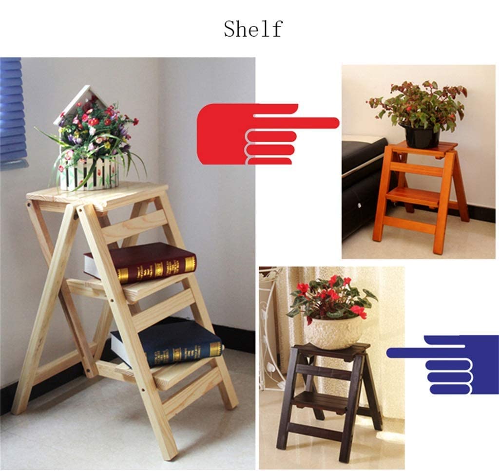 NEVKA Foldable Wooden Step Stool for Kitchen - Multifunctional Ladder Stool with Seat, Non-Slip Steps - Perfect for Reaching High Cabinets, Shelves & Pantry Organization