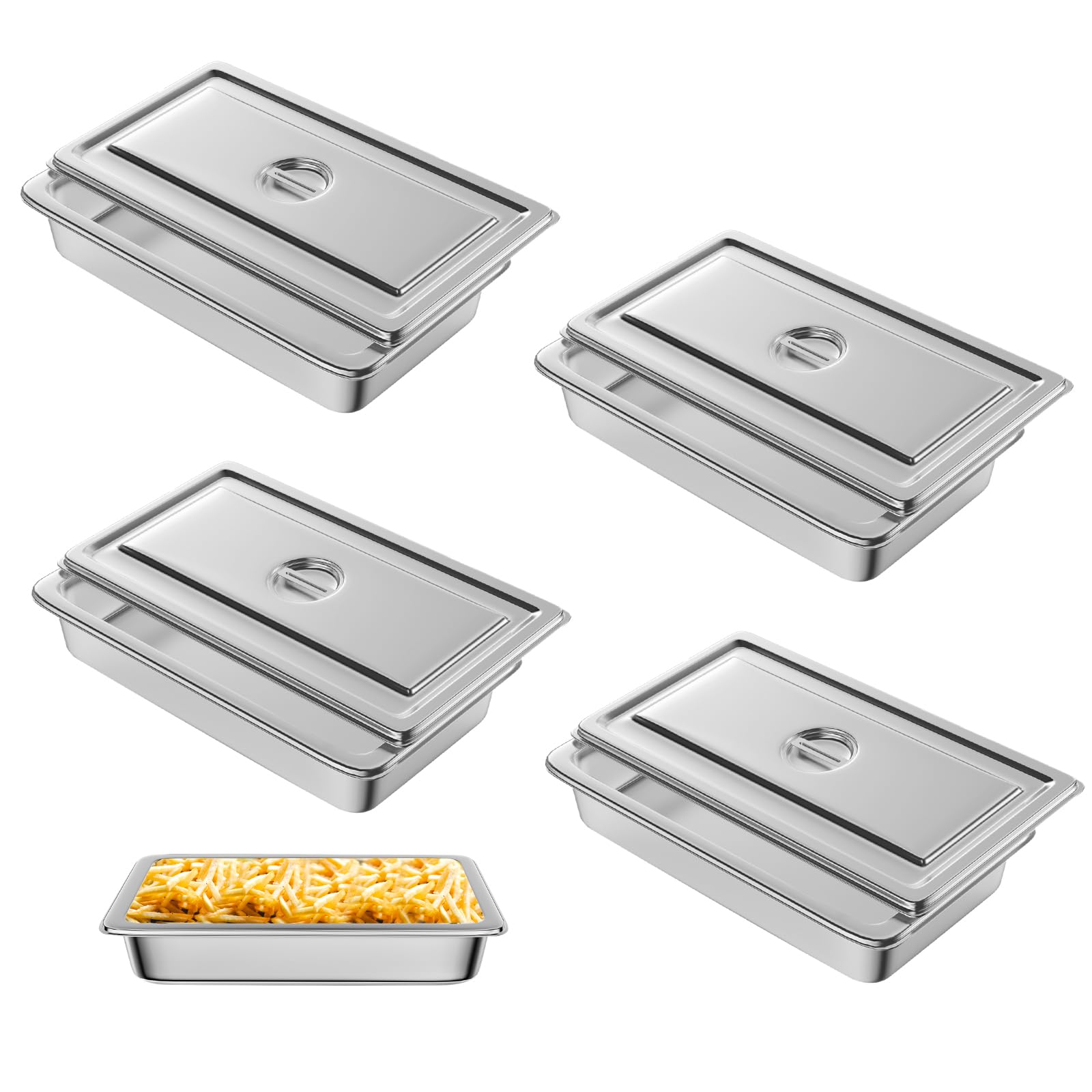 **4-Pack Commercial Stainless Steel Hotel Pans with Lids - 20.8
