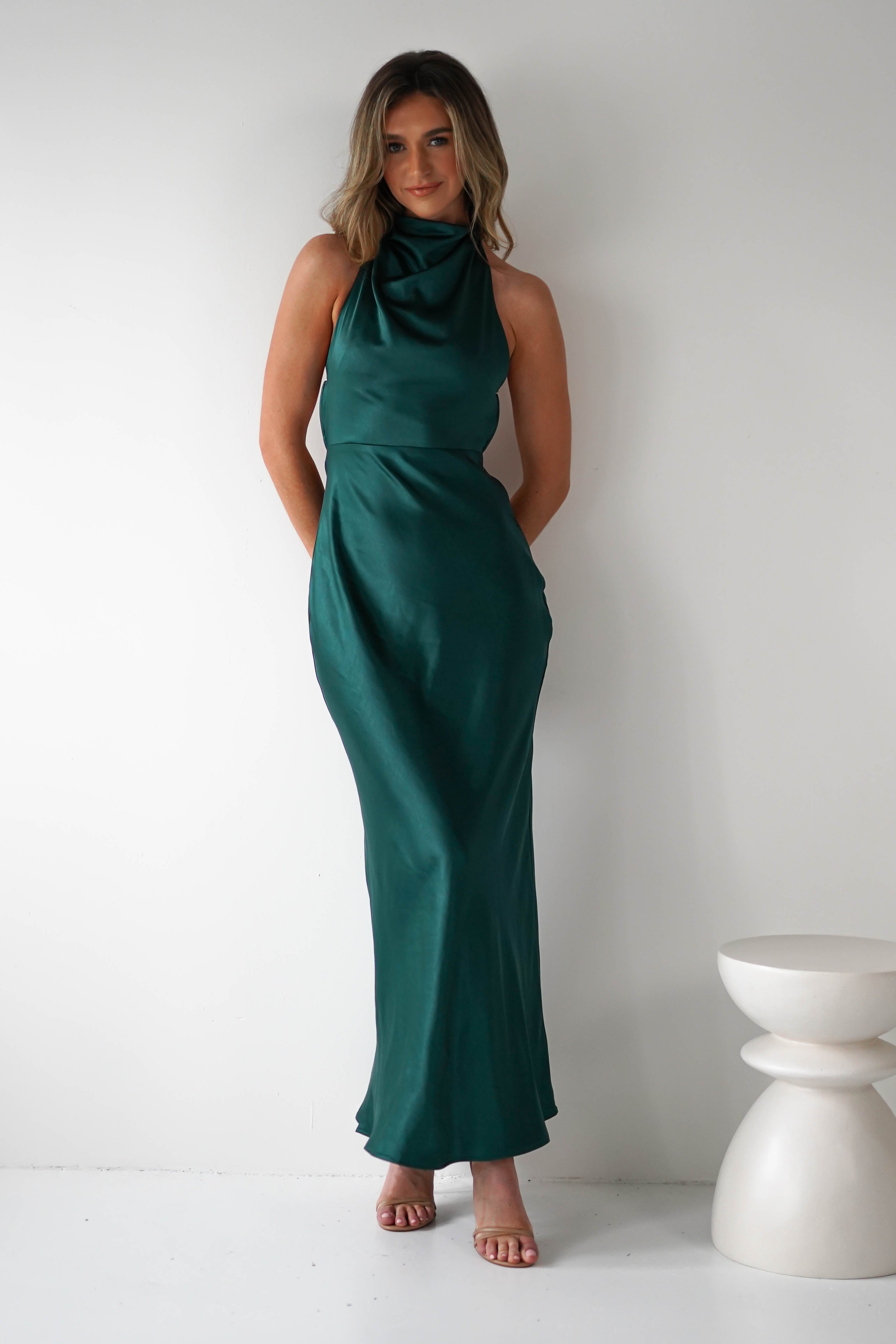 Capriana Pearl Back Maxi Dress - Elegant Emerald Green Formal Gown for Women | Perfect for Evening Parties, Weddings & Special Occasions