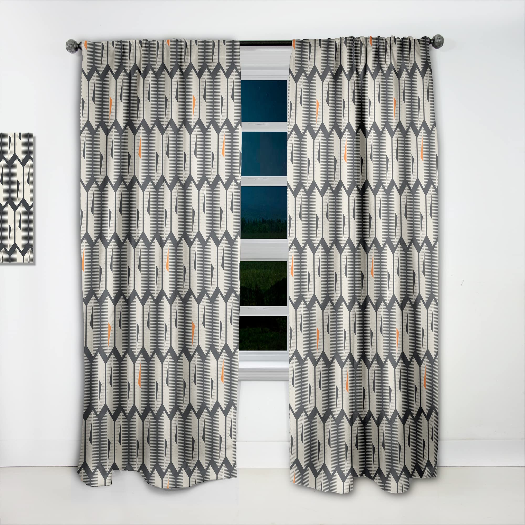DesignQ Thermal Insulated Curtains - Abstract Retro Geometric Triangle Pattern Blackout Drapes for Bedroom & Living Room - Single Panel 52x63 Inches - Perfect for Home Decor, Privacy & Energy Efficiency