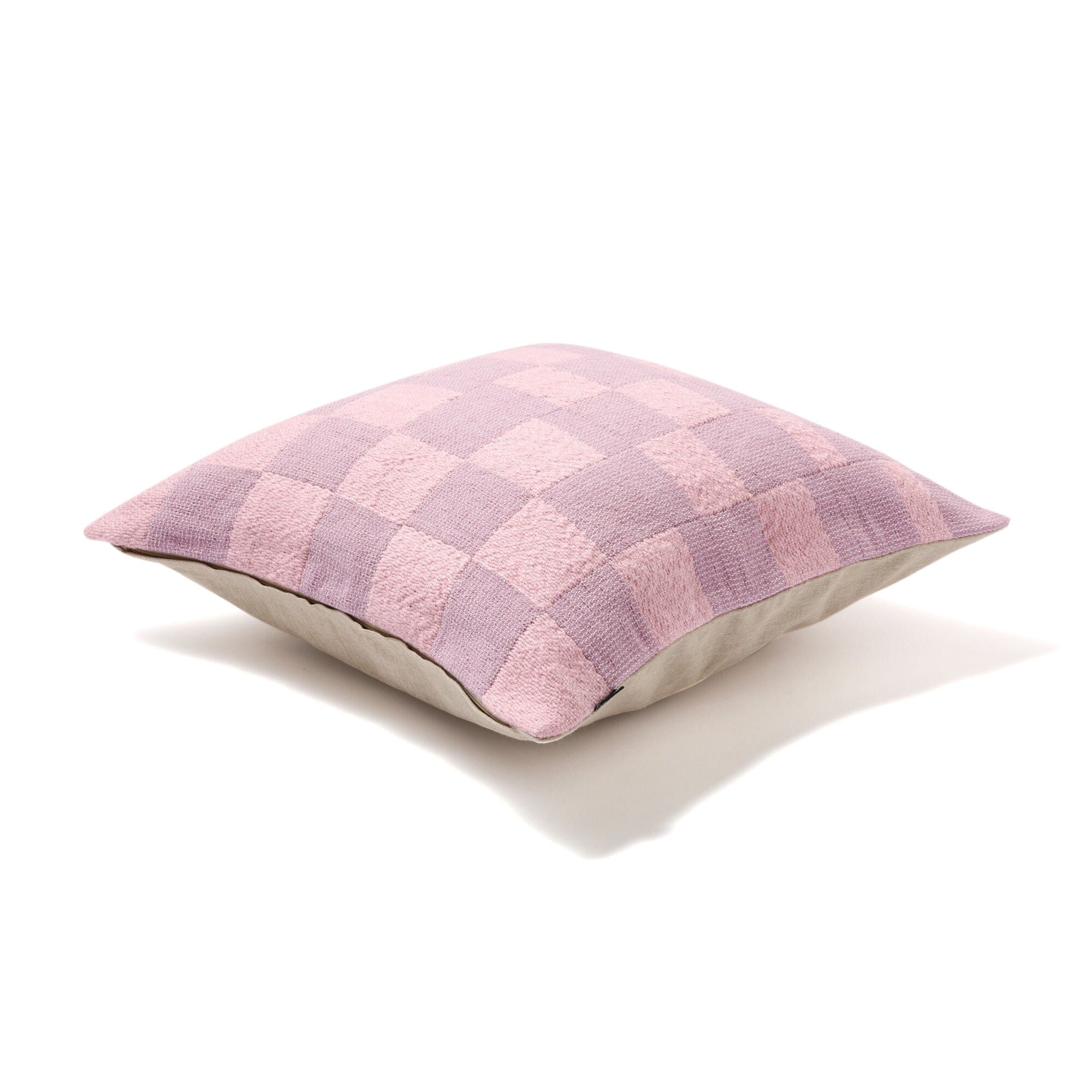 Grada 18x18 Inch Check Cushion Cover - Soft Cotton Blend Square Pillow Case in Purple & Pink for Sofa, Bed, Chair Decor