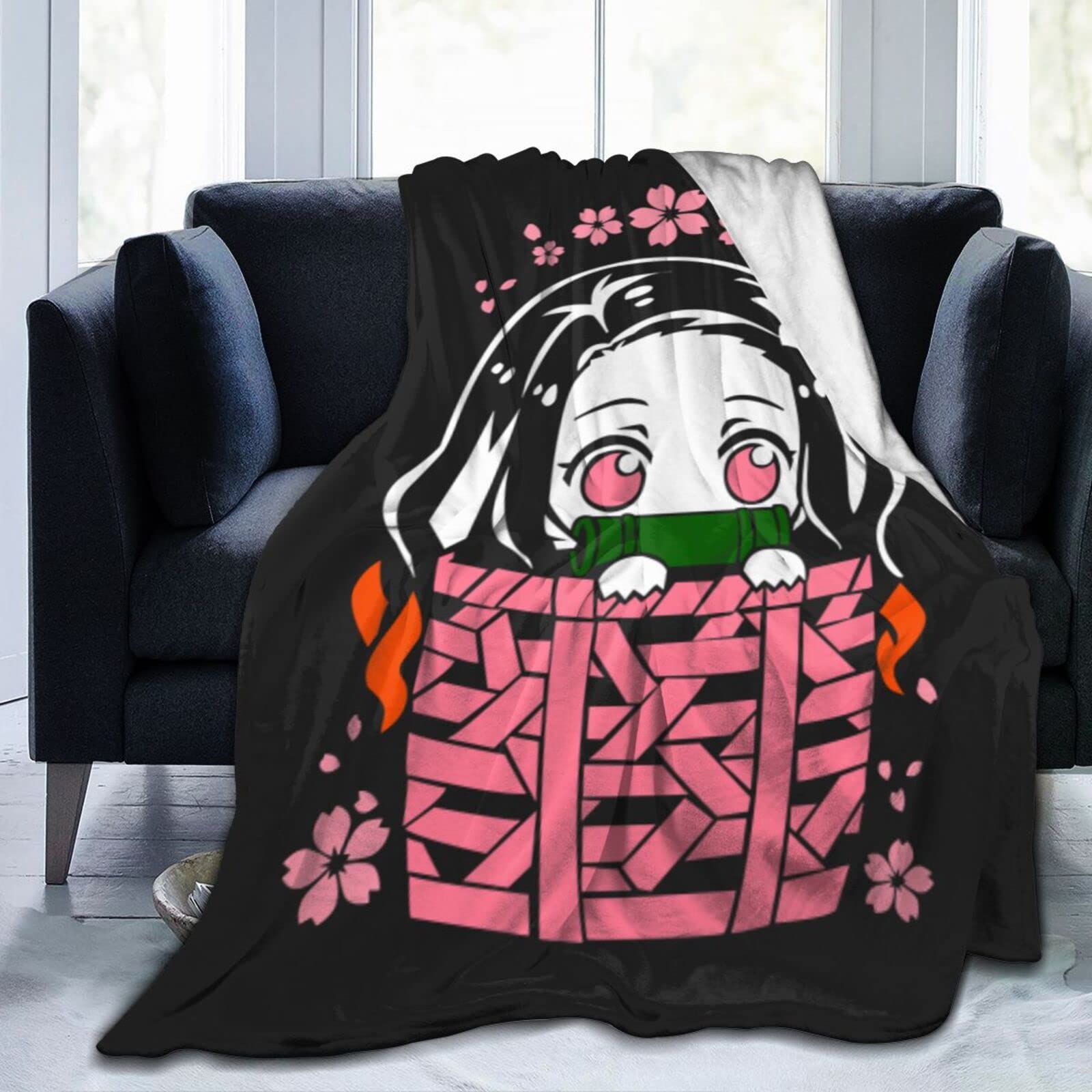 Nezuko Kamado Anime 3D Printed Flannel Fleece Blanket - Soft Plush Throw for Couch, Sofa & Bed - 50x40 Inch Cozy Home Decor Gift for Anime Fans