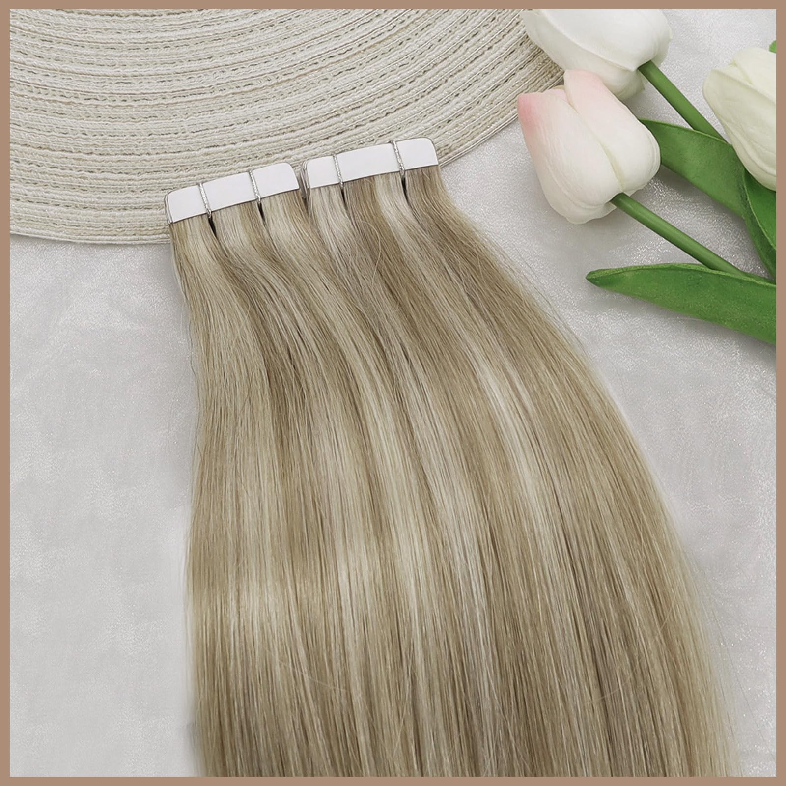 Ve Sunny Tape-in Hair Extensions - 10pcs 16inch Human Hair Highlights (Light Blonde & Golden Blonde Mix) Heat-Friendly & Invisible Tape | Perfect for Volume Boost, Styling & Special Occasions