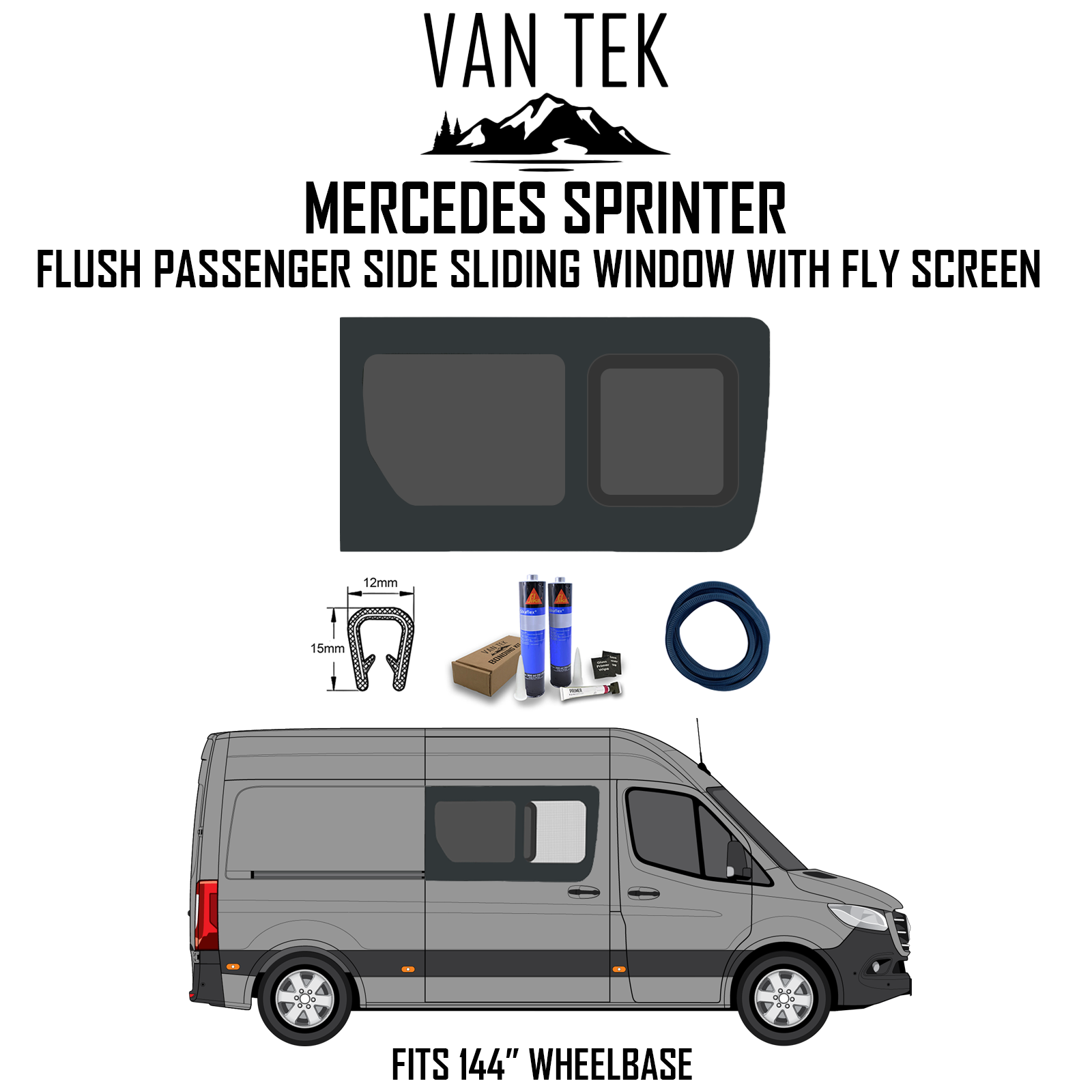 Mercedes Sprinter Driver Side Flush Sliding Window with Fly Screen - Replacement Van Window for Privacy & Ventilation - Perfect for Camping, Road Trips & Work Vans