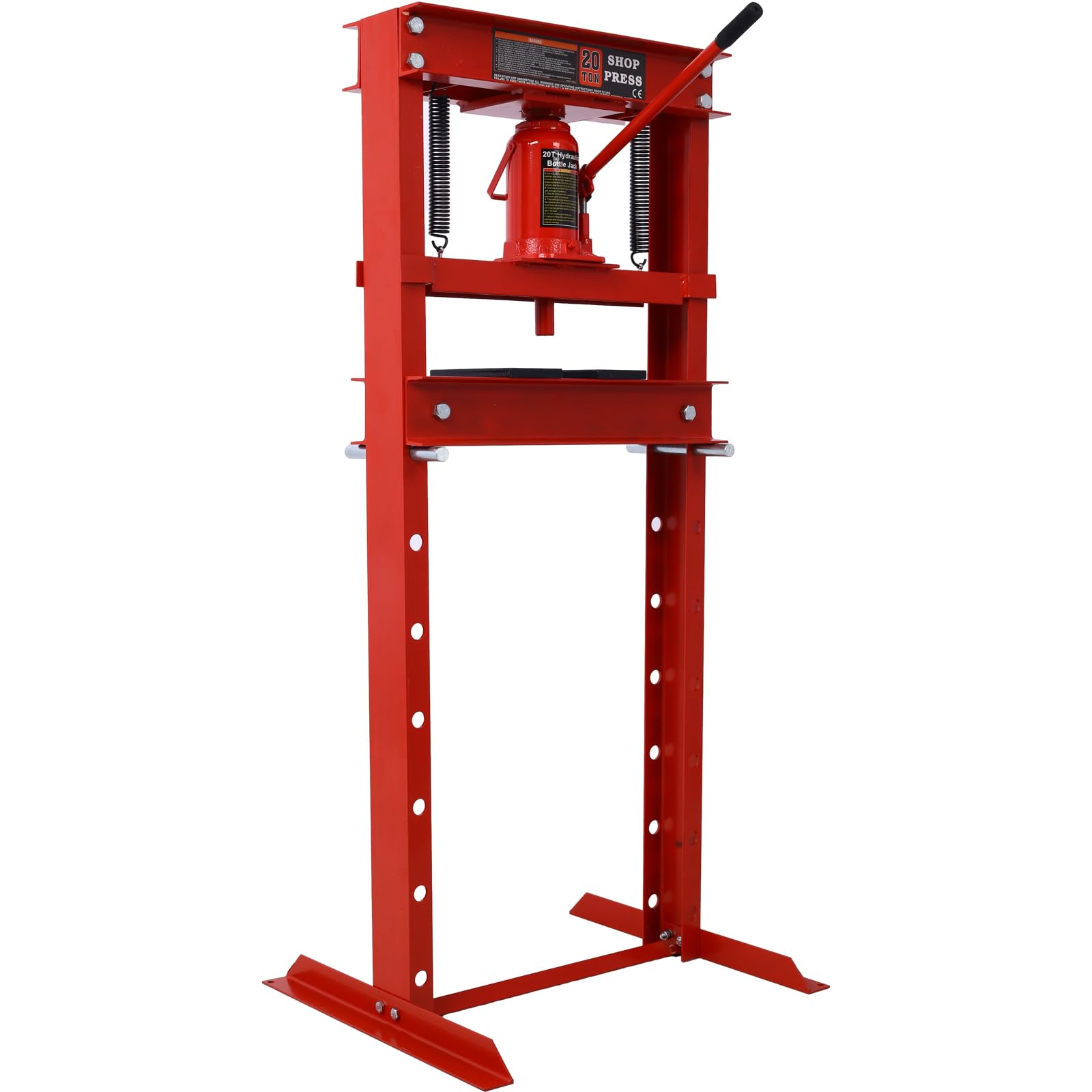 20 Ton Hydraulic Shop Press - Heavy Duty H-Frame Floor Mount Hydraulic Press with Adjustable Height Work Table & Press Plates | Ideal for Car Repair, Metalworking, and Garage Use (Red)