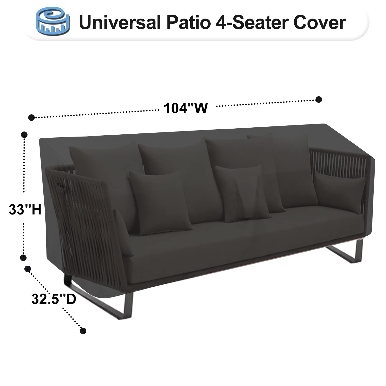 Outdoor Waterproof 4-Seater Patio Couch Cover - Heavy Duty UV Resistant Sofa Furniture Protector for Outdoor Use, 104