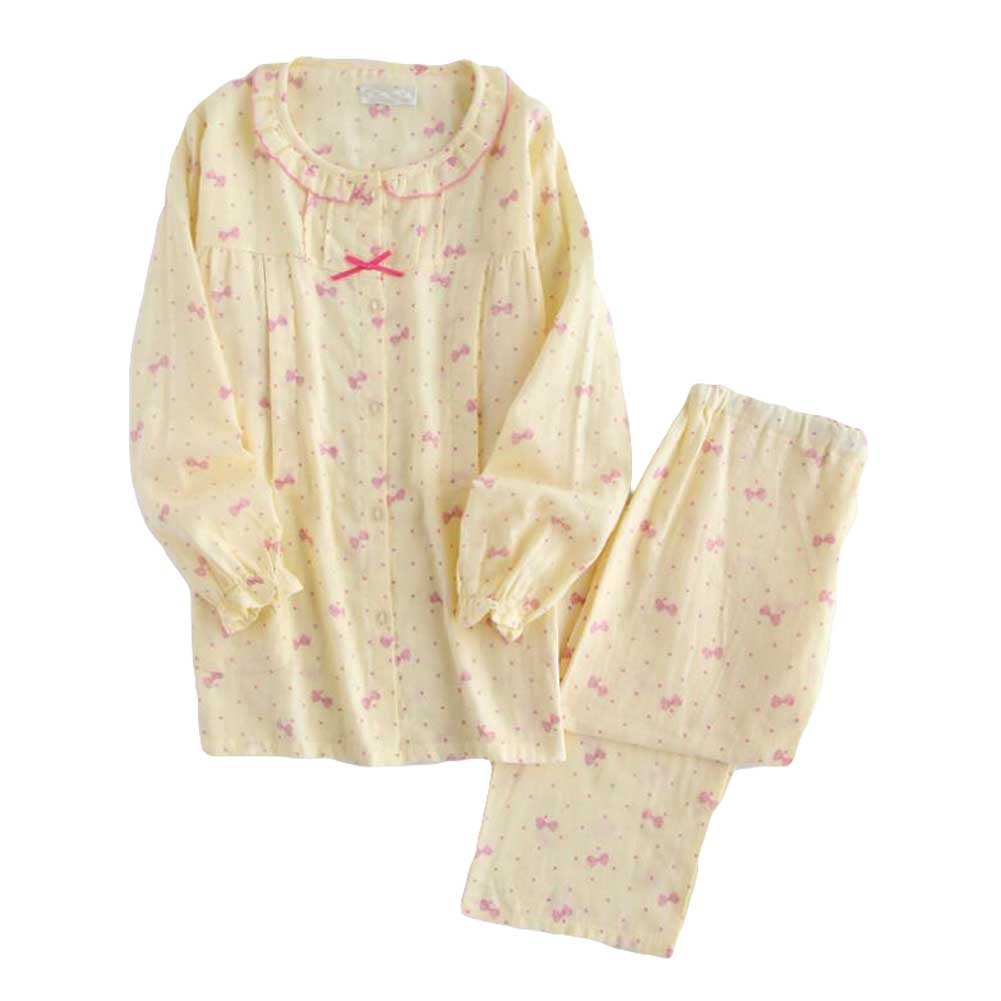 Yellow Bowknot Cotton Maternity Pajamas Set - Soft Nursing Nightwear for Pregnant Women | Comfortable Sleepwear for Breastfeeding Moms at Home & Hospital