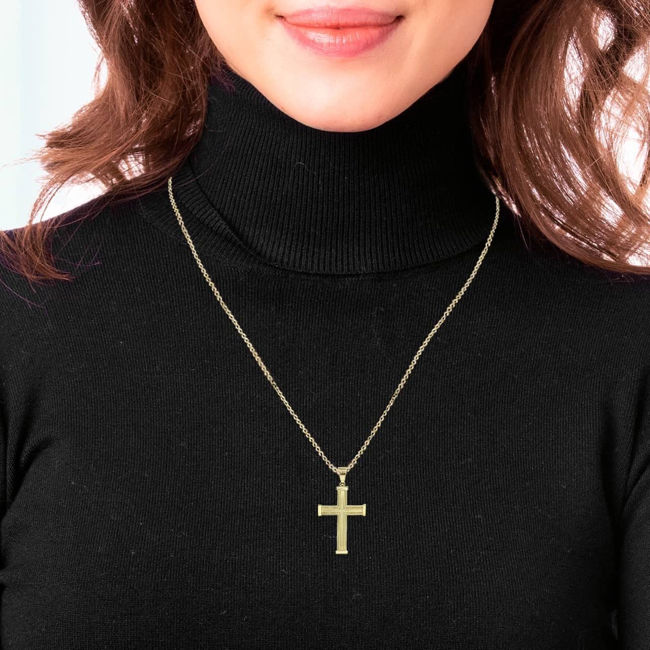 14K Solid Gold Religious Cross Pendant Necklace - Mini to Large Sizes - Perfect for Baptism, First Communion, Confirmation & Everyday Faith Jewelry