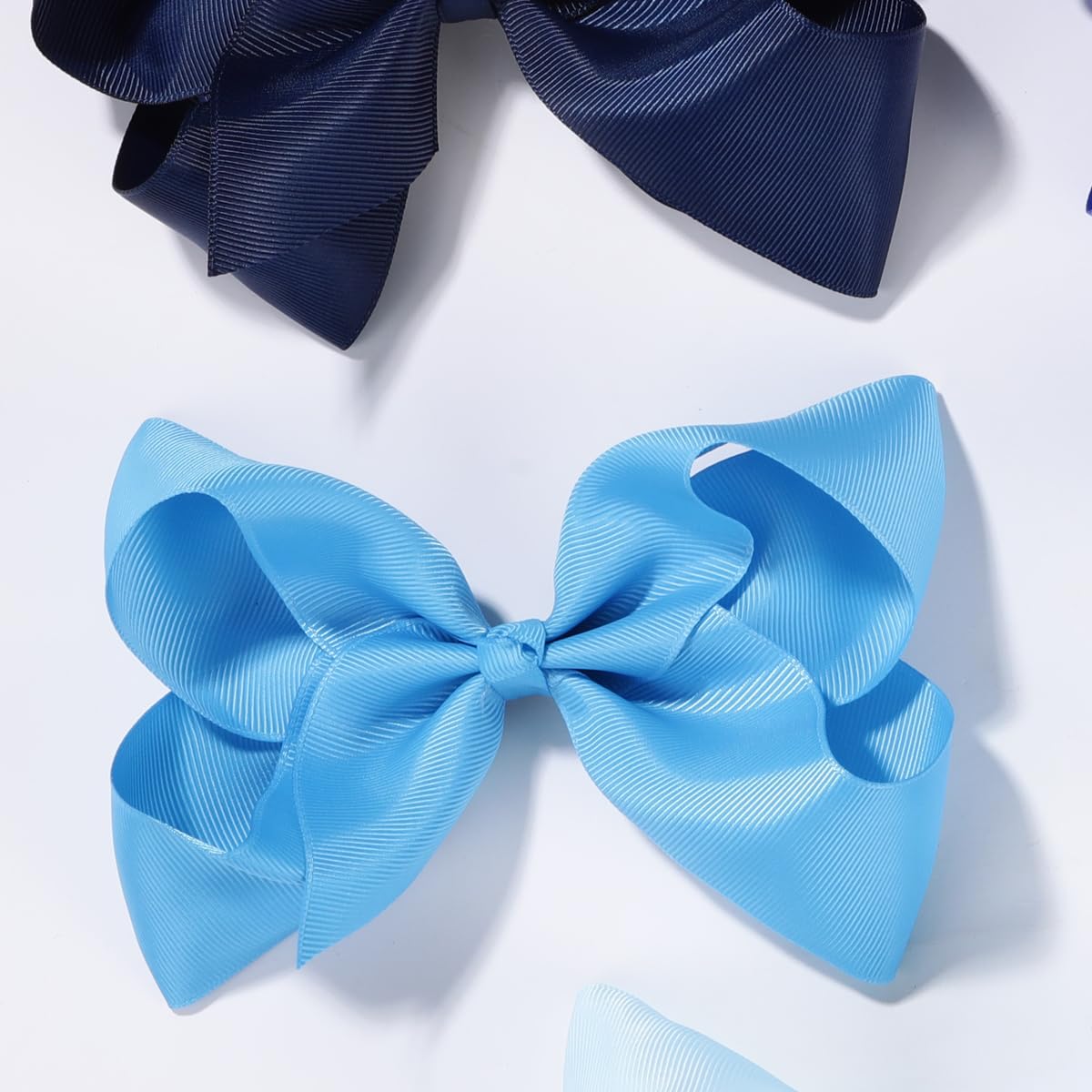 10PCS Girls Hair Bows Clips - Black Grosgrain Ribbon Alligator Clips for Toddlers & Kids (Blue, 6 Inch) - Perfect for Parties, School, and Daily Hair Accessories