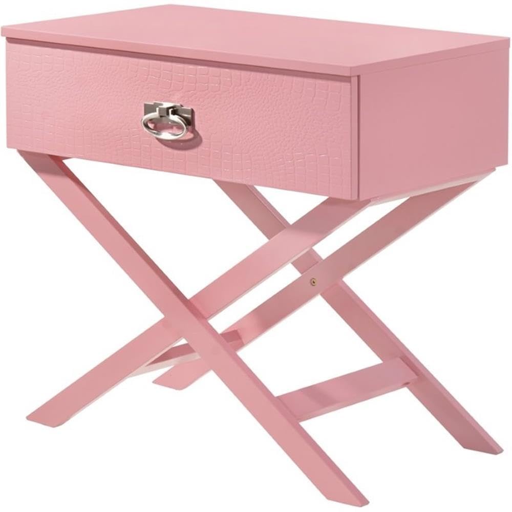 Glory Furniture Xavier Solid Wood 1-Drawer Nightstand in Pink - Modern Bedroom Side Table with Storage for Bedside Organization | Perfect for Home Decor, Guest Rooms & Small Spaces