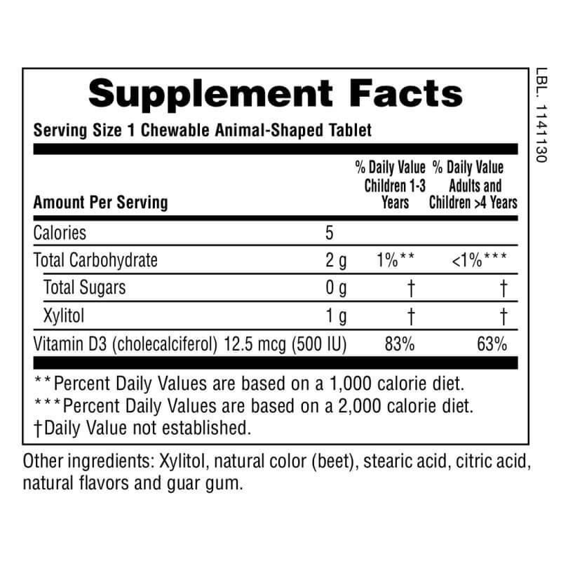 Nature's Plus Animal Parade Sugar-Free Vitamin D3 500IU Chewable Supplement for Kids - 90 Count | Immune Support & Bone Health for Children | Perfect for Daily Nutrition & Picky Eaters