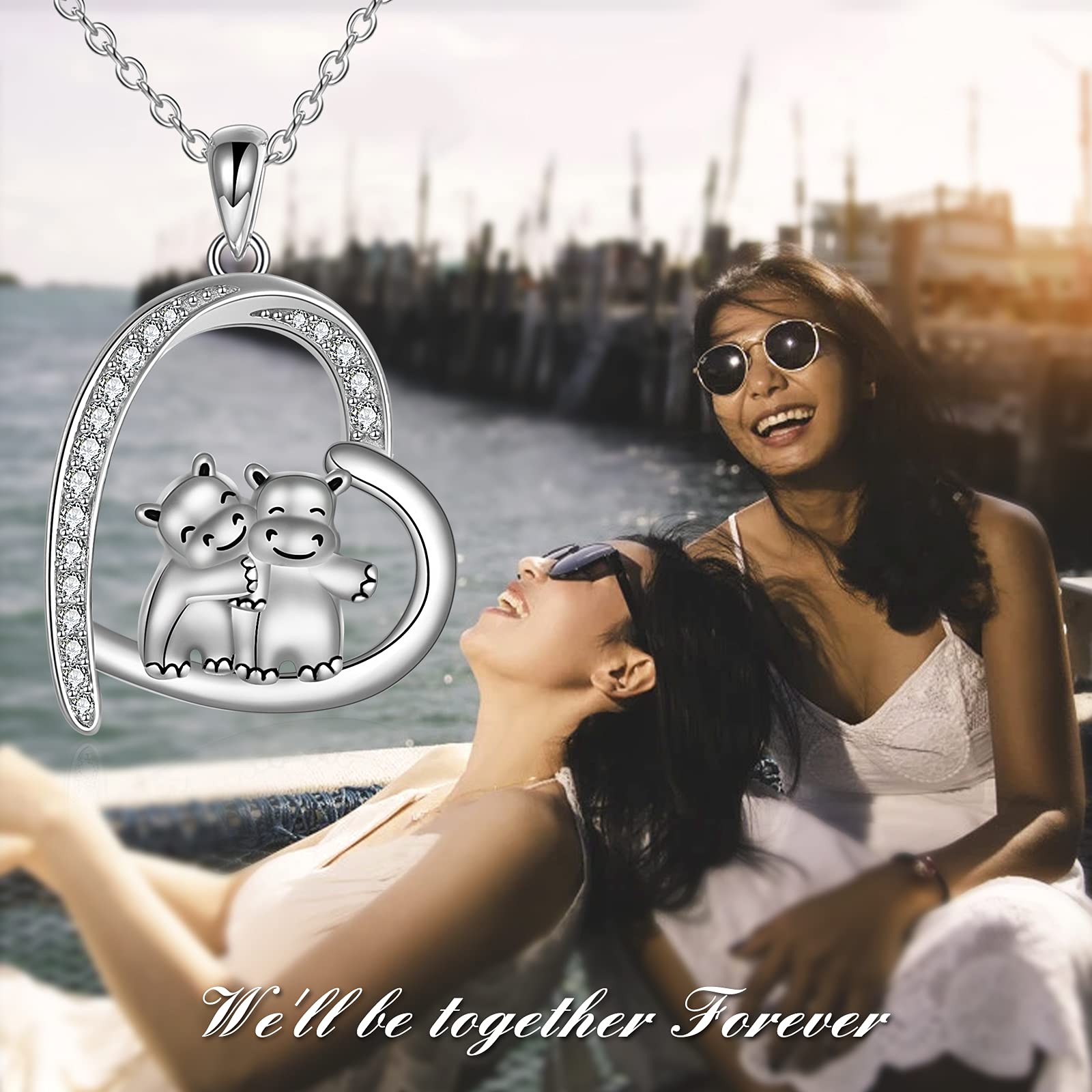 925 Sterling Silver Hugging Animal Necklace - Cute Penguin, Sloth, Panda, Owl, Red Panda, Giraffe, Cat, Llama, Dinosaur, Bear, Monkey Pig & Easter Bunny Jewelry for Women | Perfect Gift for Sister, Birthday, Anniversary & Everyday Wear