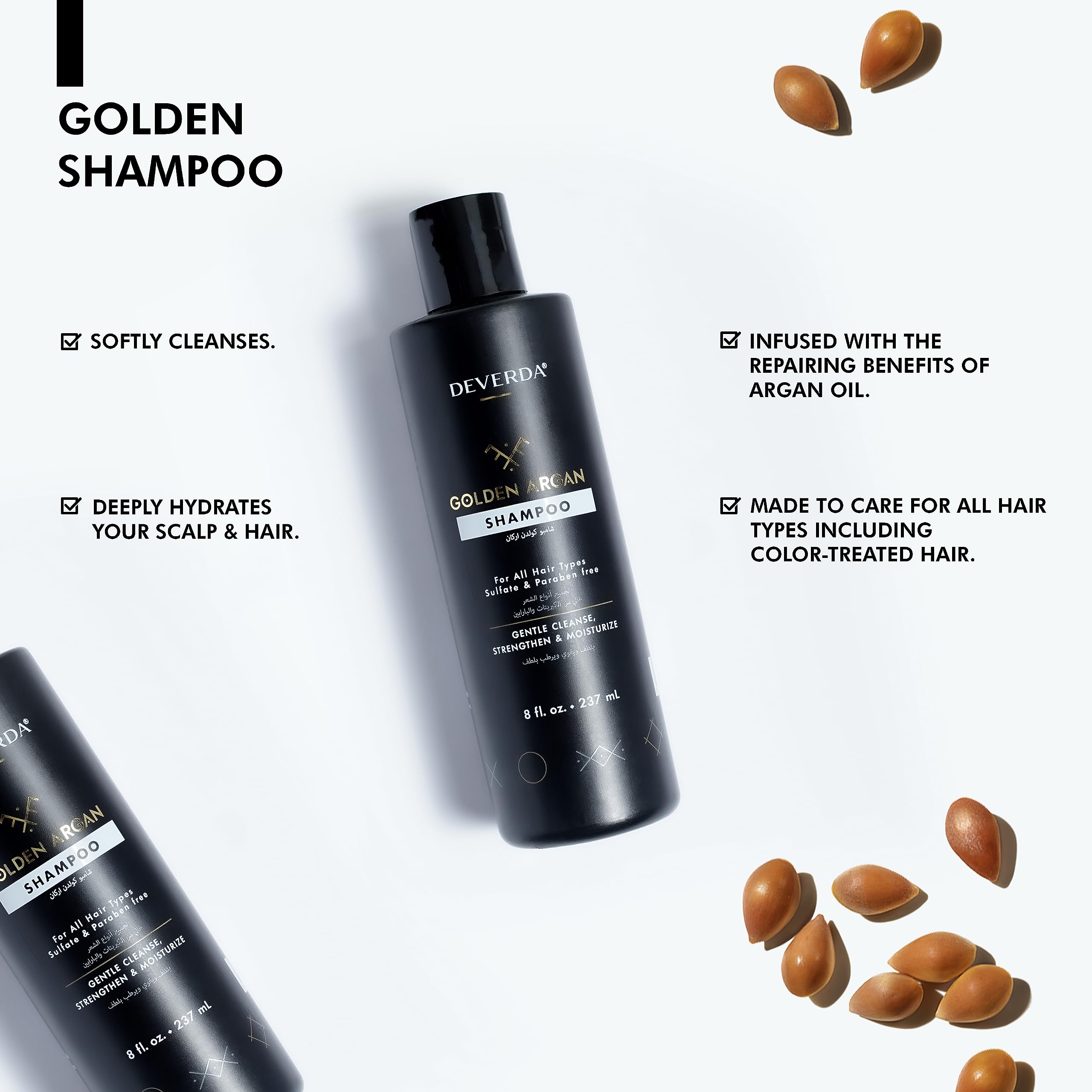 Pure Moroccan Golden Argan Oil Shampoo for Hair Repair & Shine - Hydrating & Nourishing for Dry, Damaged Hair - Salon Quality at Home