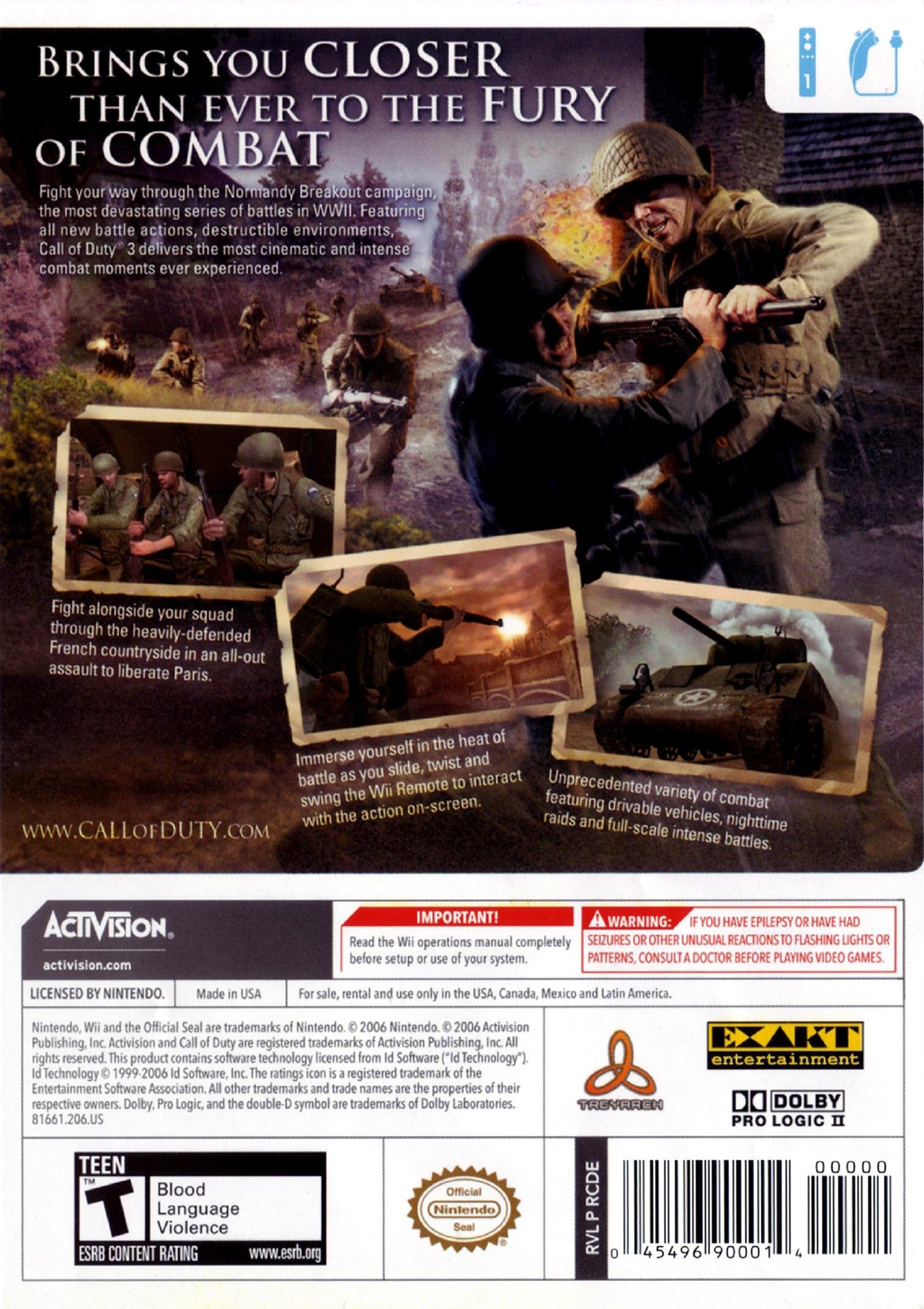 Call of Duty 3 for Nintendo Wii - Pre-Owned Action Video Game | First-Person Shooter for Family Game Night & Multiplayer Battles