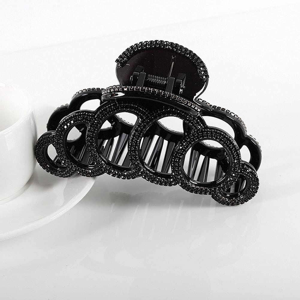 Fodattm Large Elegant Rhinestone Hair Claw Clips - Crystal Hair Clamps for Women | Perfect for Weddings, Parties & Everyday Glamour (Black)
