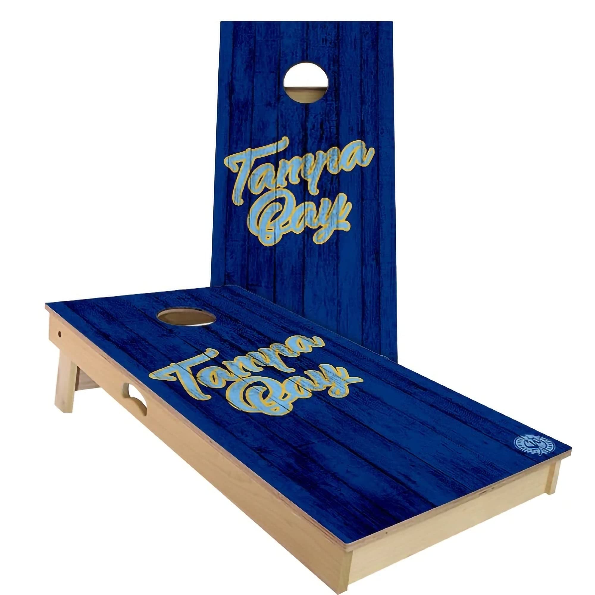 Skip's Garage Tampa Bay Vintage Themed Cornhole Board Set - Regulation Size Bean Bag Toss Game with 2 Boards & 8 Bags - Perfect for Tailgating, Backyard Parties, and Outdoor Family Fun