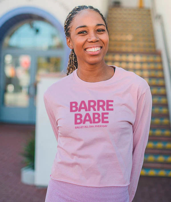 Barre Babe Long Sleeve Crop Top - Women's Workout Shirt for Yoga, Pilates & Barre Class | Moisture-Wicking & Comfortable Fitness Apparel