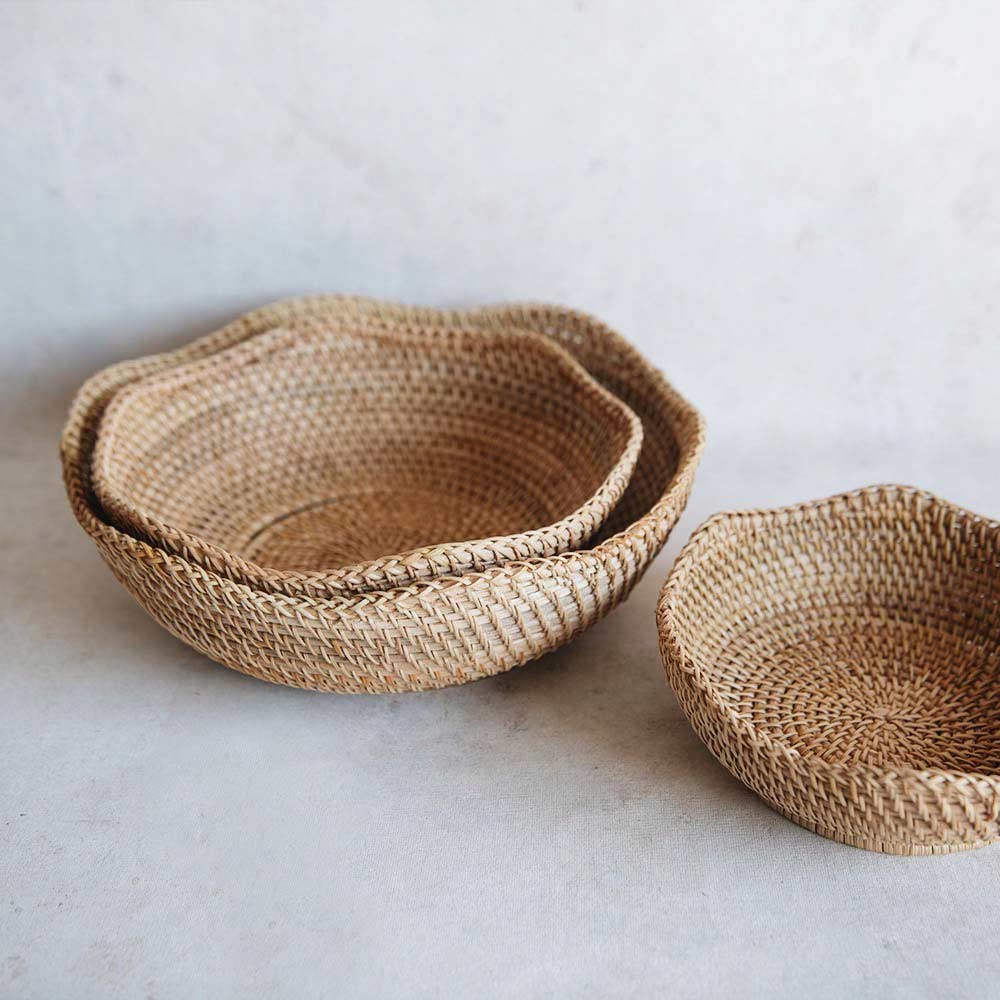 Rhode Rattan Scalloped Basket - Natural Woven Storage Organizer for Home Decor, Bathroom & Bedroom Organization