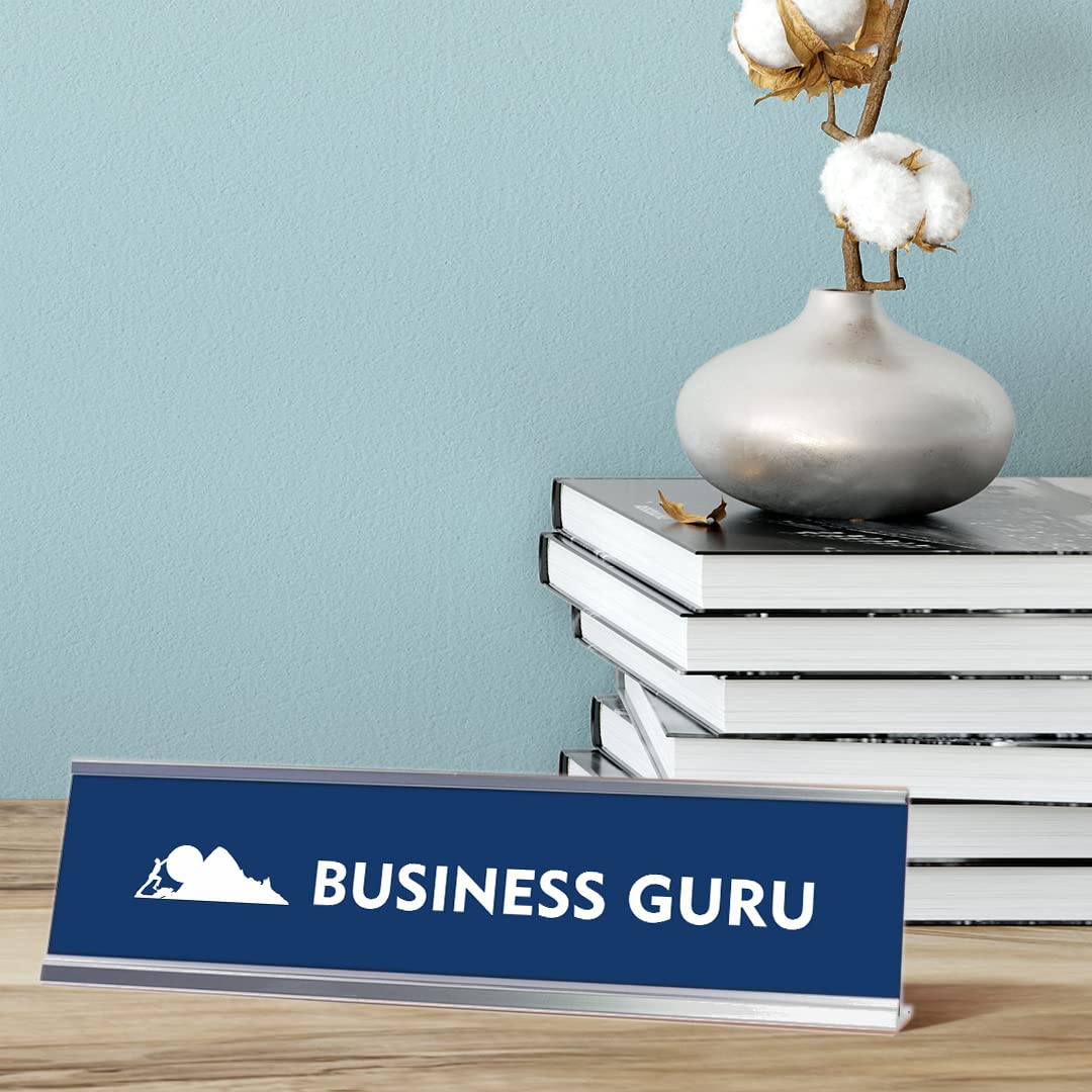 Premium Mountain Silver Frame Business Guru Desk Sign (2x8 Inch) - Perfect for Office Decor, Executive Gifts & Professional Workspace Accessories