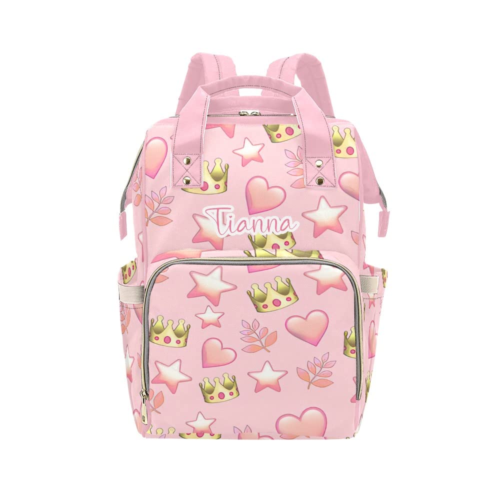 Personalized Pink Heart Star Diaper Backpack for Women & Men - Custom Name Baby Bag for Travel, Nursing & Daily Use - Lightweight Shoulder Daypack for Parents, Moms & Dads (Perfect for Daycare, Hospital Visits & Family Outings)