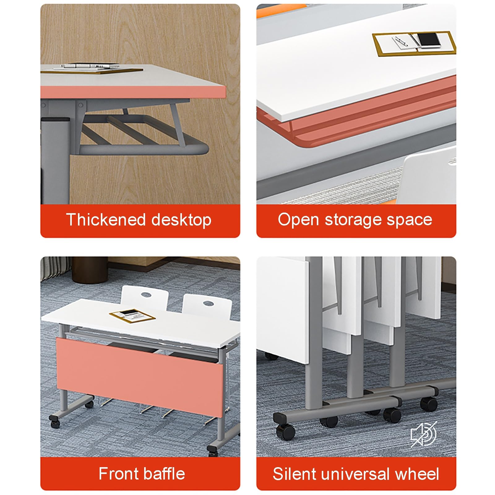 Foldable Conference Table Set - Mobile Training Desk with Lockable Wheels, Flip Top Rectangular Folding Table for Office Meetings & Classrooms | Portable Splicing Multifunctional Computer Desk for Workspaces, Events & Home Offices