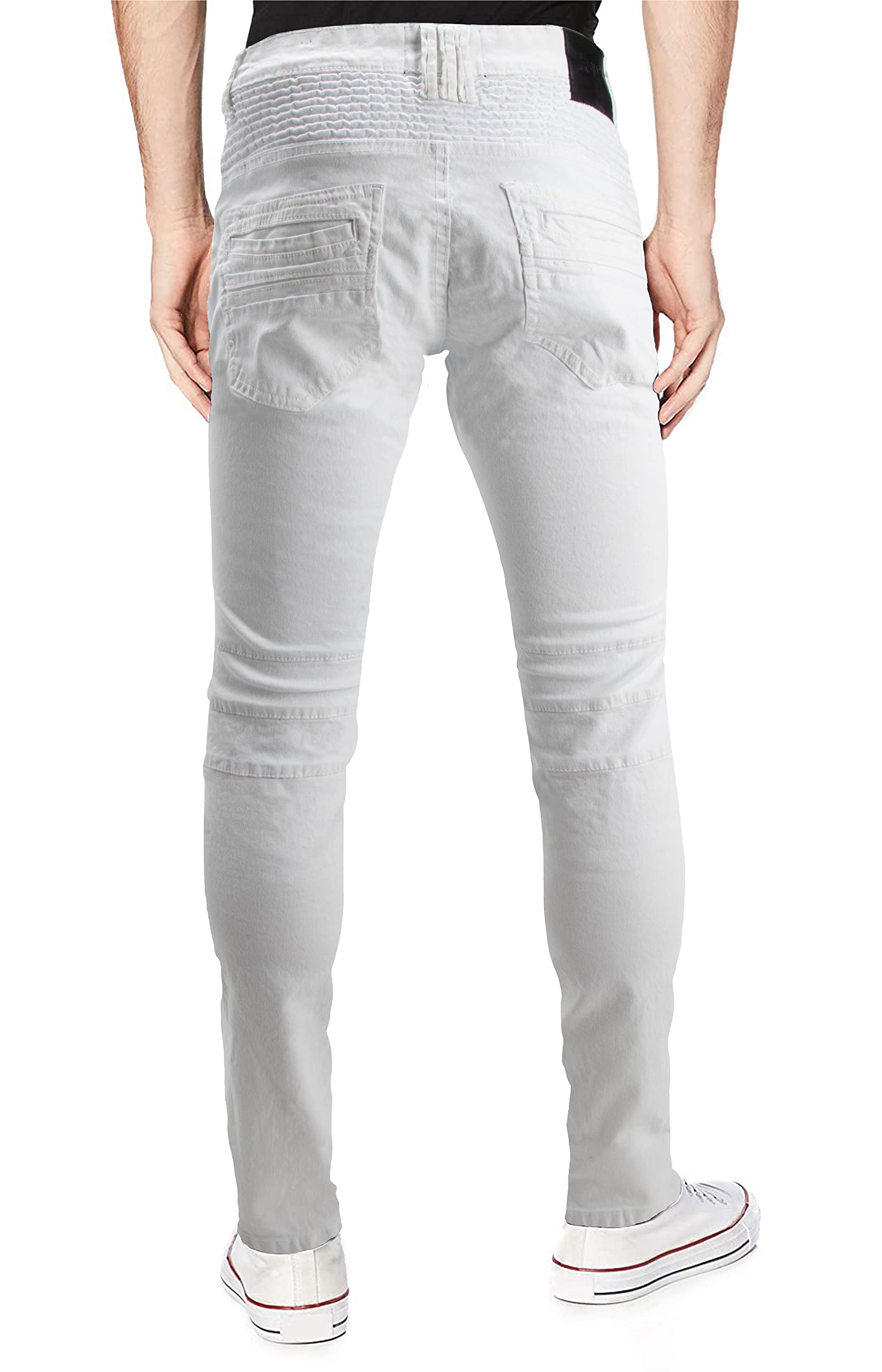 RAW X Men's Skinny Jeans - Washed Ripped Distressed Moto Stretch Denim Biker Pants | Slim Fit Stretchable Comfort | Perfect for Casual Wear, Motorcycle Riding & Night Out