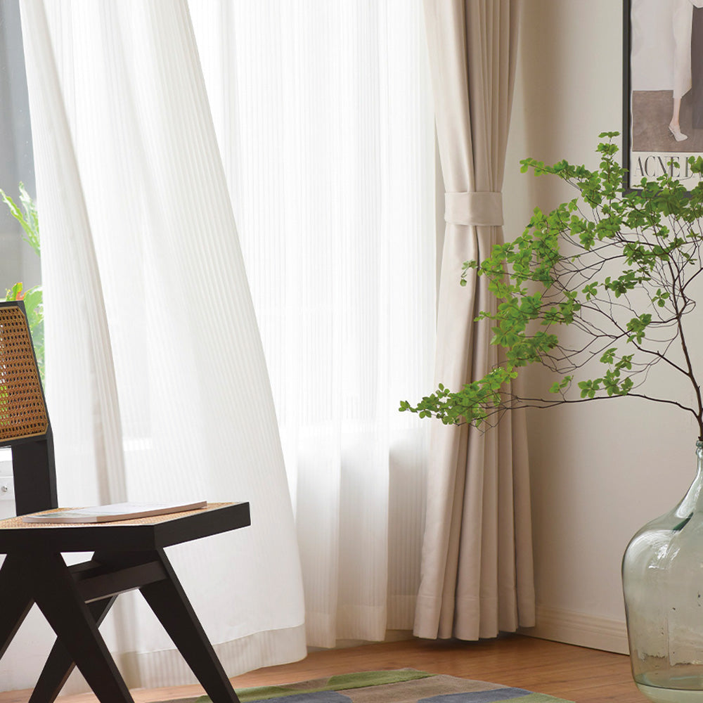 Breathable White Sheer Herringbone Pleated Curtains - Lightweight Custom Drapes for Living Room & Bedroom | Illusion Captivating Design