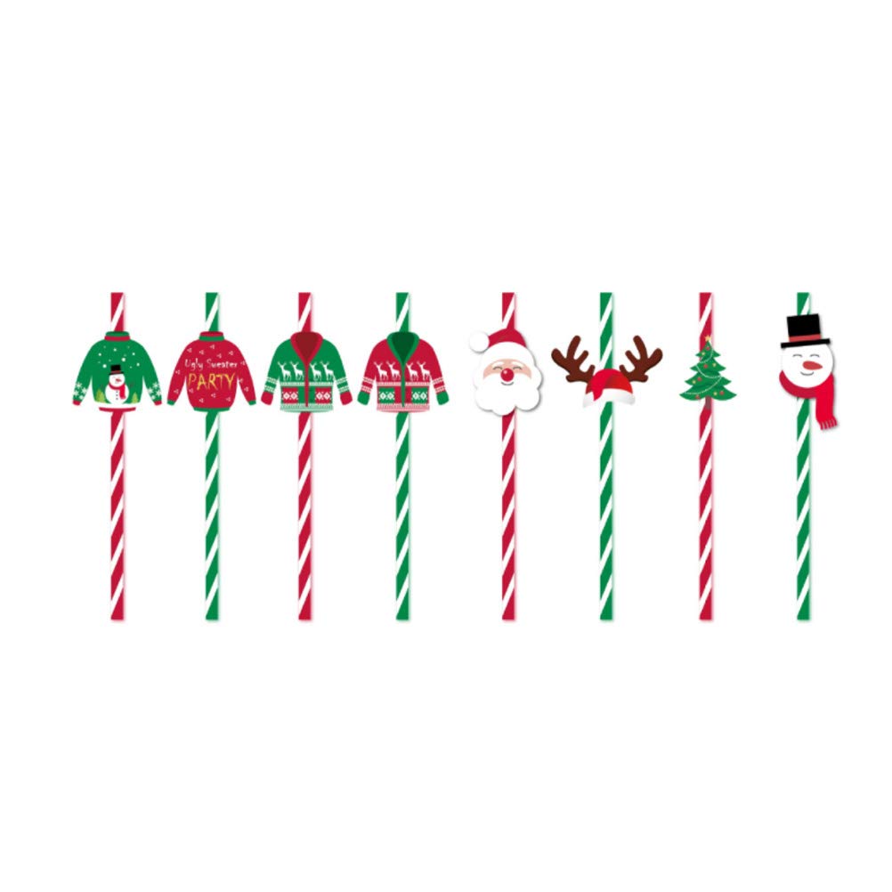 DOITOOL 36 Pcs Biodegradable Paper Straws for Christmas Party - Eco-Friendly Disposable Drinking Straws for Beverages, Cocktails, and Holiday Celebrations