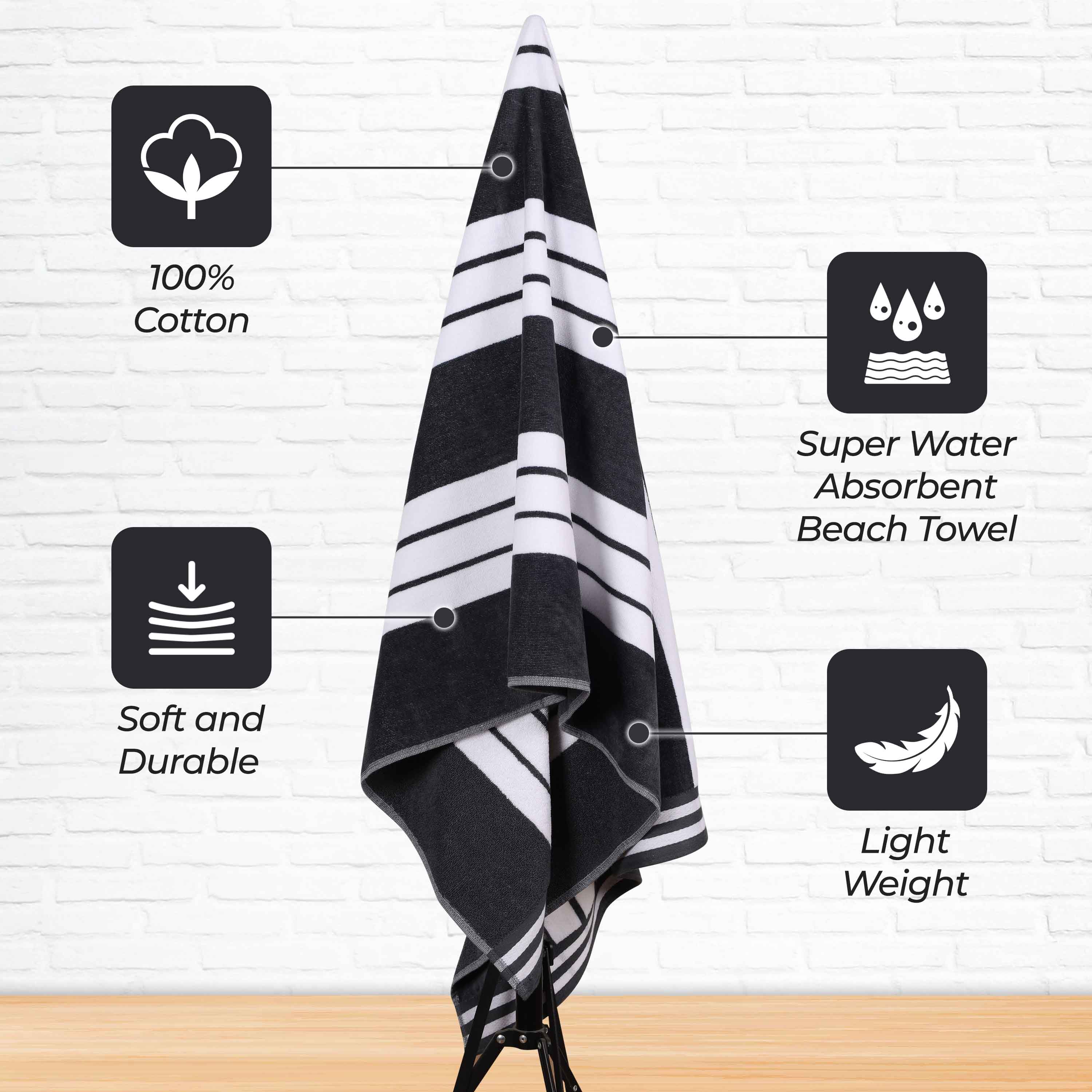 Premium Oversized Cabana Striped Cotton Beach Towel Set - 2, 4, or 6 Pack - Soft Quick-Dry Bath Towels for Pool, Beach, Vacation & Spa Days