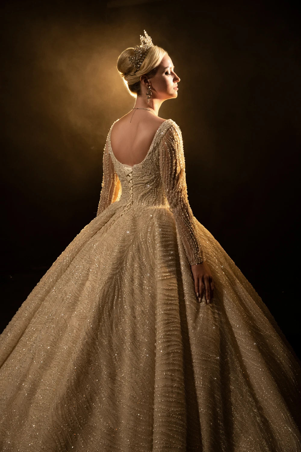 Elegant Square Collar Long Sleeve Wedding Dress - Luxury Bridal Gown for Church, Garden & Beach Weddings