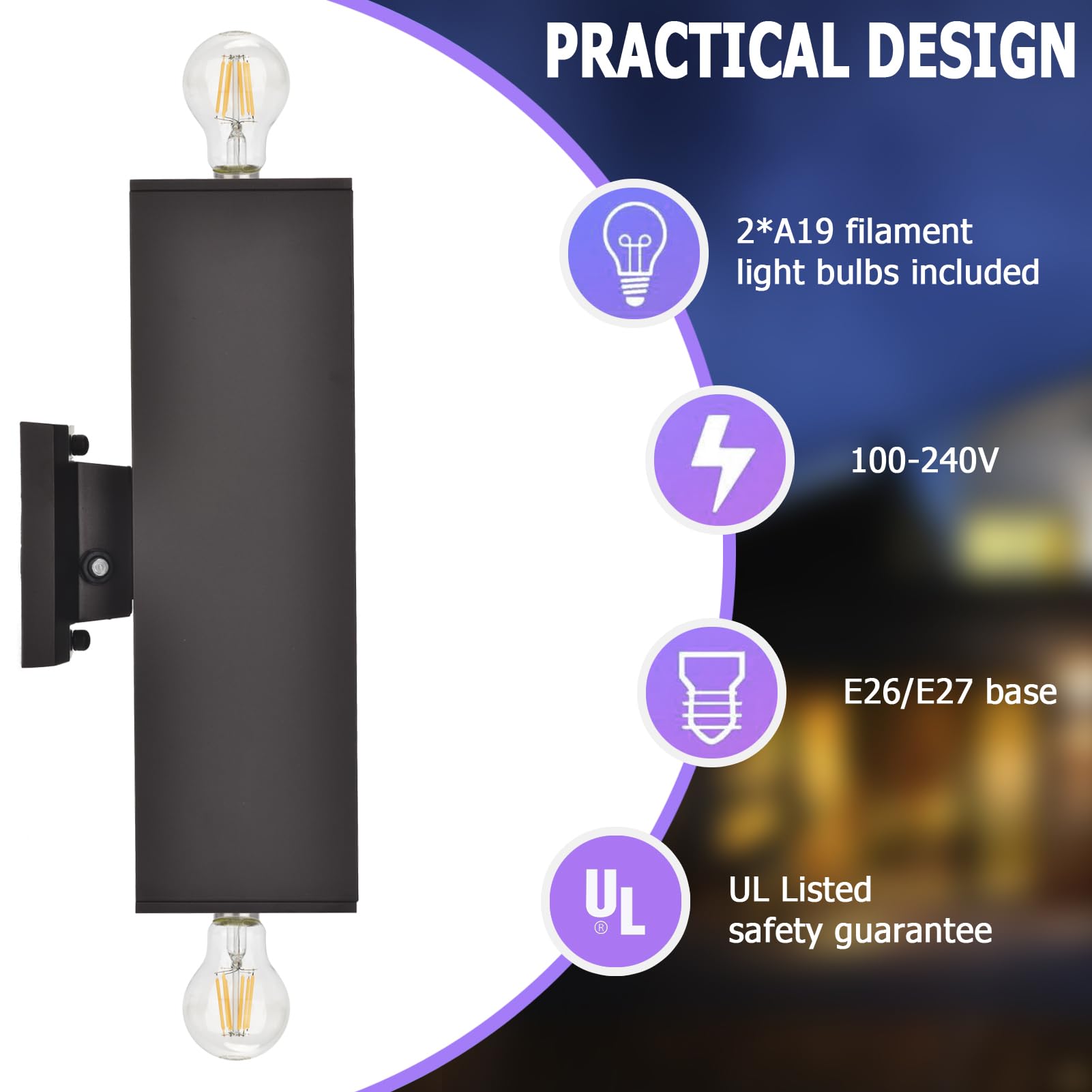 Outdoor Wall Lights with Dusk to Dawn Photocell Sensor - Waterproof Square Up Down LED Wall Mount Light Fixture for Porch, Front Door, Garage (13