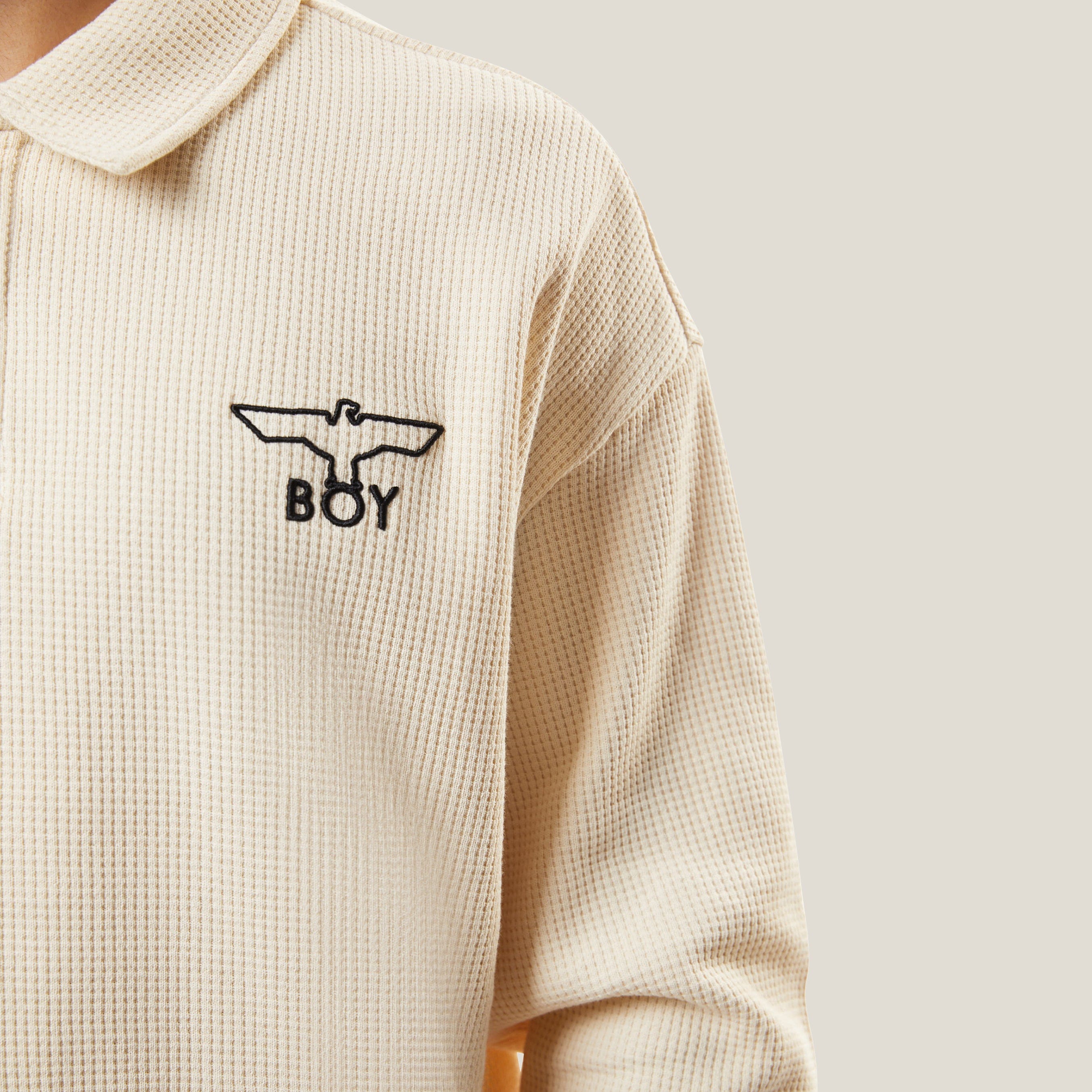BOY WAFFLE RUGBY SWEATSHIRT - Soft Thermal Knit Pullover for Kids | Perfect for School, Sports & Outdoor Activities