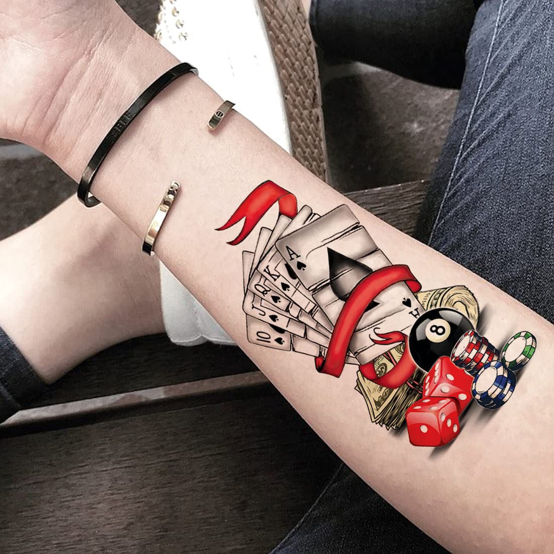 Royal Flush Casino Poker Cards Temporary Tattoos - Fun Party Tattoos for Men, Women, Boys & Girls - Perfect for Casino Nights, Costume Parties & Poker Games