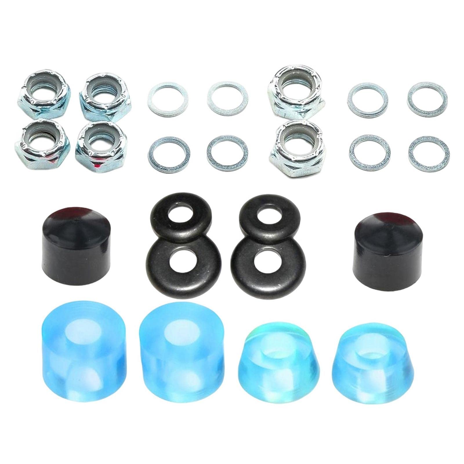 Almencla Skateboard Truck Rebuild Kit - 8-Piece Set with Bushings, Washers, Cups & Shock Absorber Bracket - Compatible with Most Skateboards & Scooters - Perfect for Smooth Rides, Tricks & Longboard Maintenance
