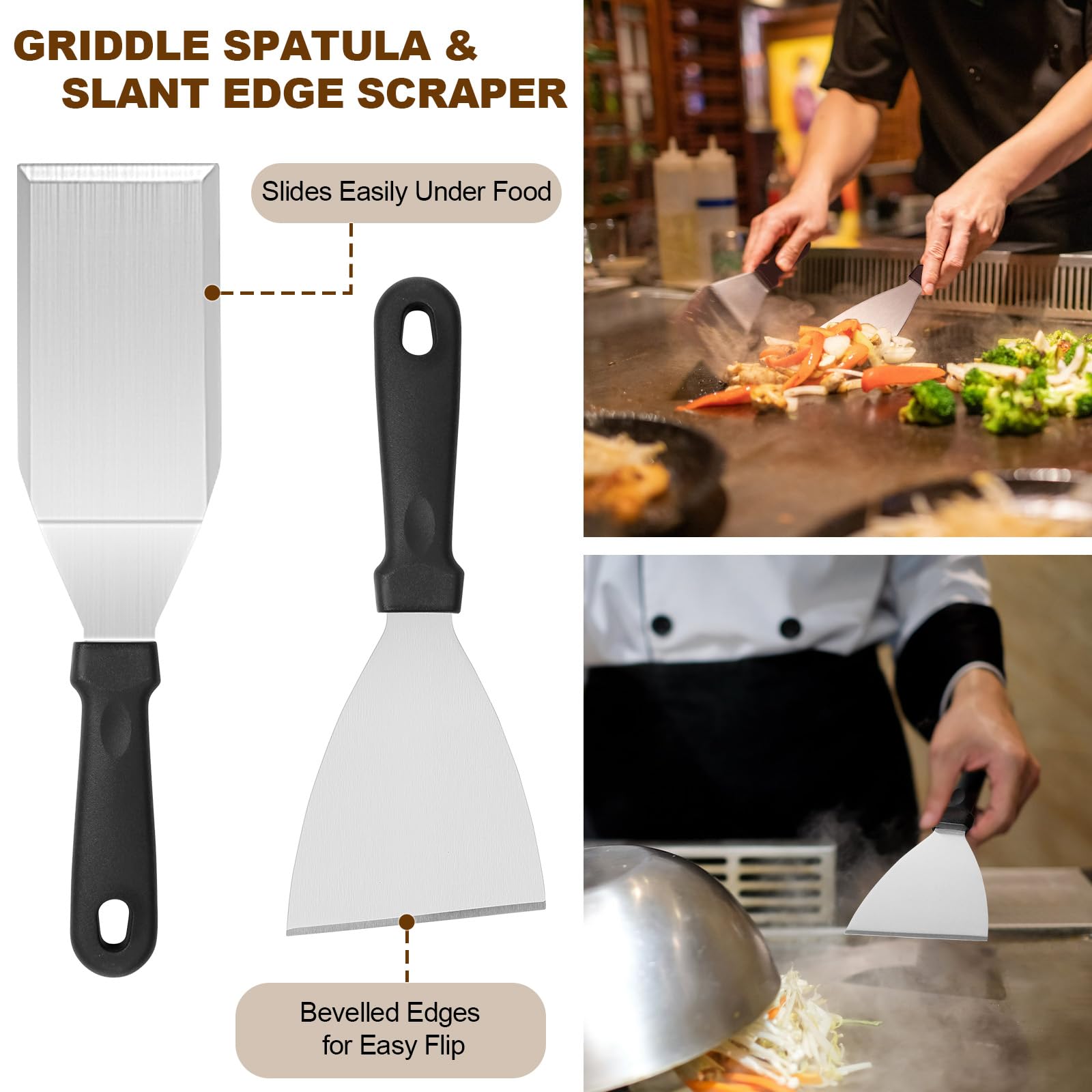 14-Piece Griddle Accessories Kit for Blackstone & Camp Chef - Heavy Duty Grill Spatula Set with XL Scrapers & Tools - Perfect for Outdoor Cooking, Backyard BBQs & Camping Trips