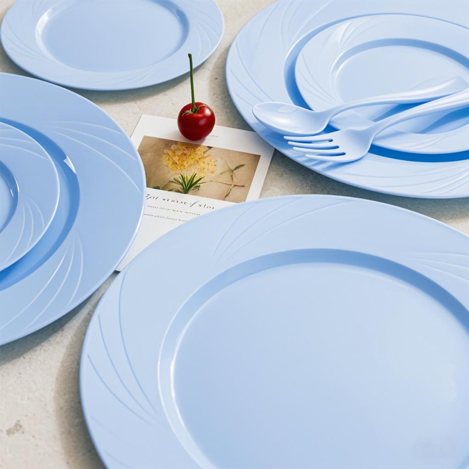 YOUBET 125-Piece Blue Plastic Disposable Plate Set - Includes 25 Dinner Plates, 25 Dessert Plates, 25 Forks, 25 Knives & 25 Spoons - Perfect for Baby Showers, Birthday Parties, Picnics & Outdoor Events