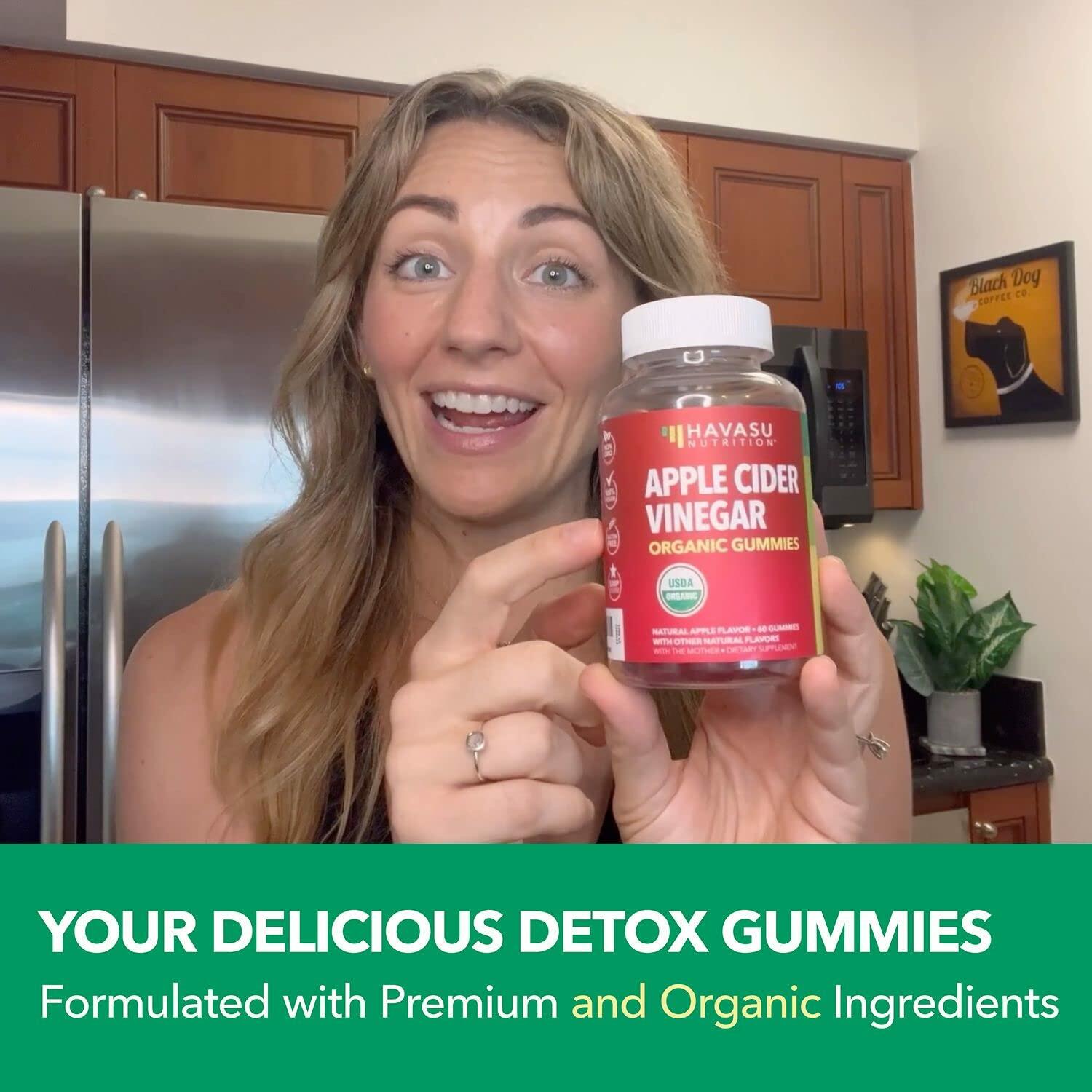 Organic Apple Cider Vinegar Gummies with Mother - 60 Count | Natural Detox & Digestive Support Supplement | Immune Boost & Weight Management | Perfect for Daily Wellness Routine & Healthy Lifestyle
