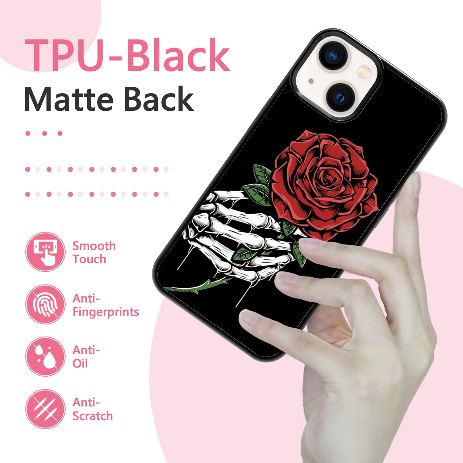 FANXI Rose Skeleton Shockproof Phone Case for iPhone 13/14 (6.1 Inch) - Cute Floral Design Protective Cover for Women & Girls | Perfect Gift for Valentine's Day, Birthday & Everyday Use