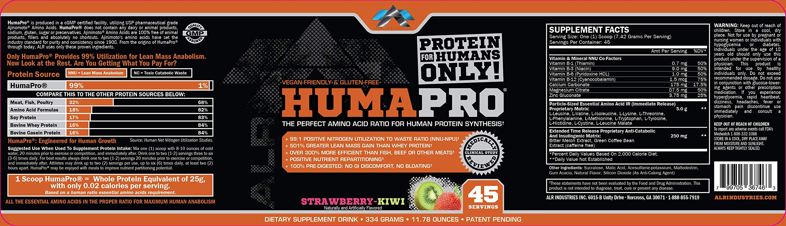 ALRI HumaPro Strawberry Kiwi Protein Powder - 334g (11.8oz) for Muscle Recovery & Workout Supplement | Pre & Post-Workout Nutrition for Athletes & Fitness Enthusiasts