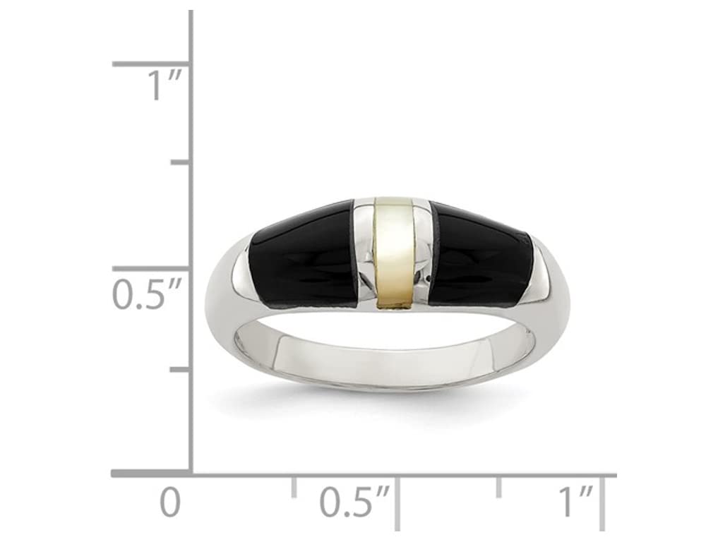 Sterling Silver White Mother of Pearl and Onyx Ring - Elegant Dainty Jewelry for Women, Perfect for Weddings, Anniversaries & Special Occasions
