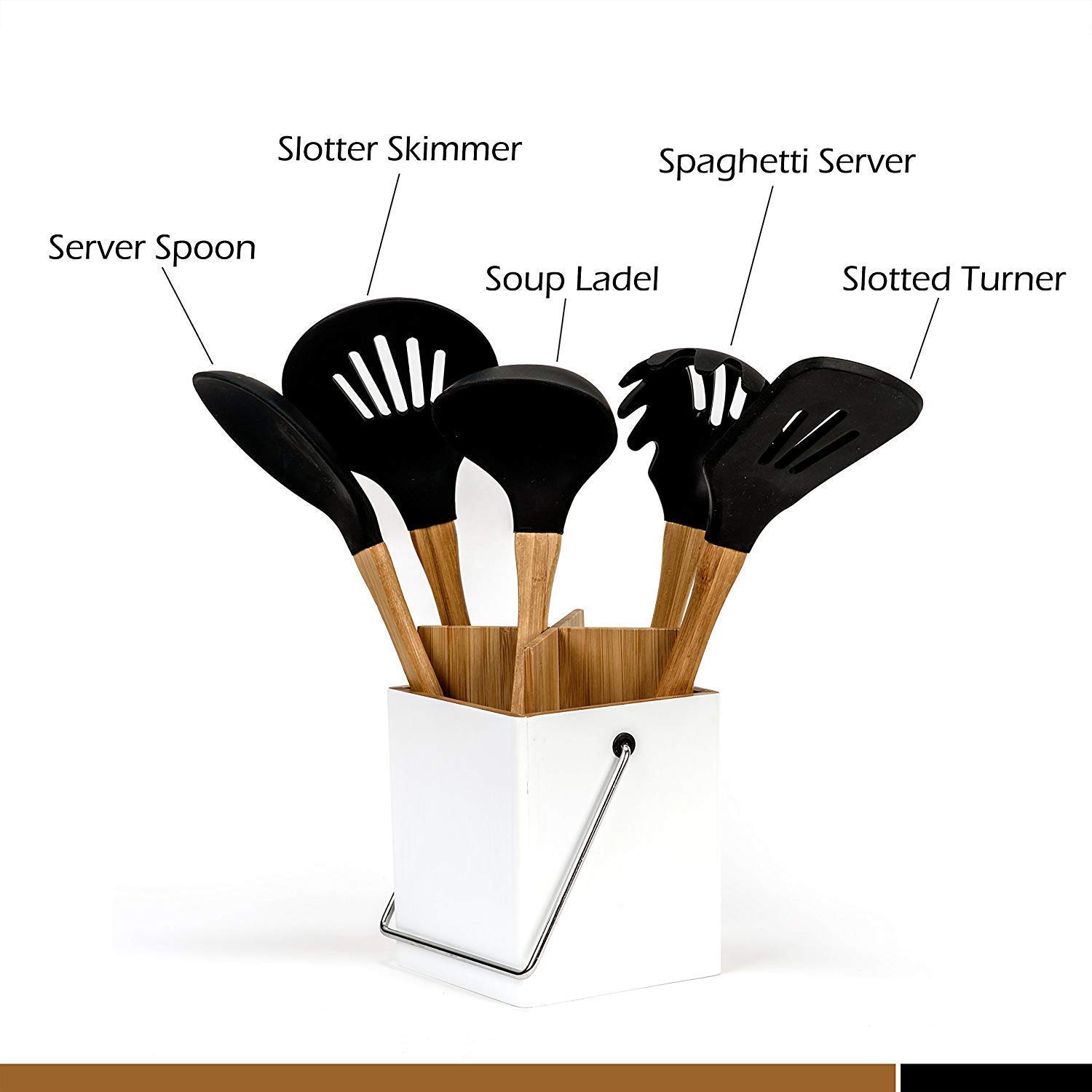 6-Piece Silicone Kitchen Utensil Set with Bamboo Handles - Non-Toxic for Nonstick Cookware - Perfect for Baking & Cooking