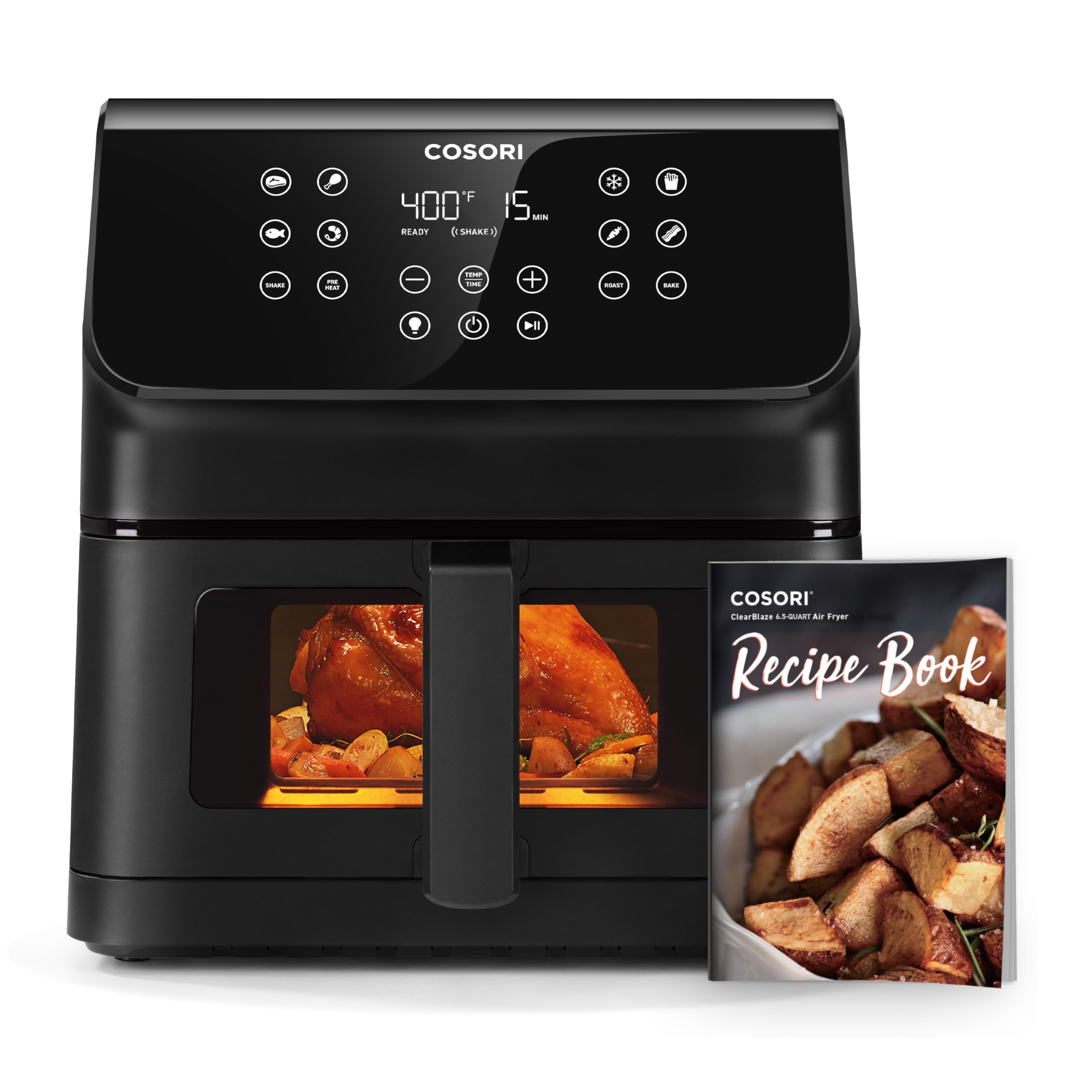 COSORI 6.5 Quart Clear Window Air Fryer with 12 One-Touch Presets - Large Compact Nonstick Airfryer Oven with Dishwasher-Safe Basket - Includes Cookbook & Online Recipes - Perfect for Family Meals, Healthy Snacks & Quick Cooking