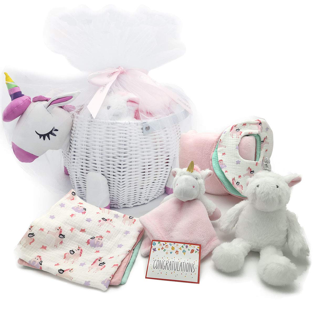 Unicorn-Themed Baby Shower Gift Basket - Newborn Essentials for Boys & Girls | Complete Registry Set with Card | Perfect for Baby Showers, Birthdays & Welcome Home Celebrations